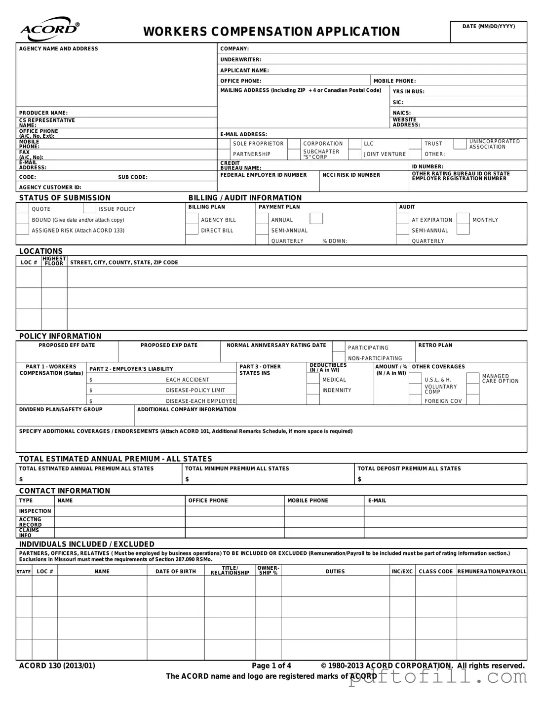 Free Acord 130 PDF Form