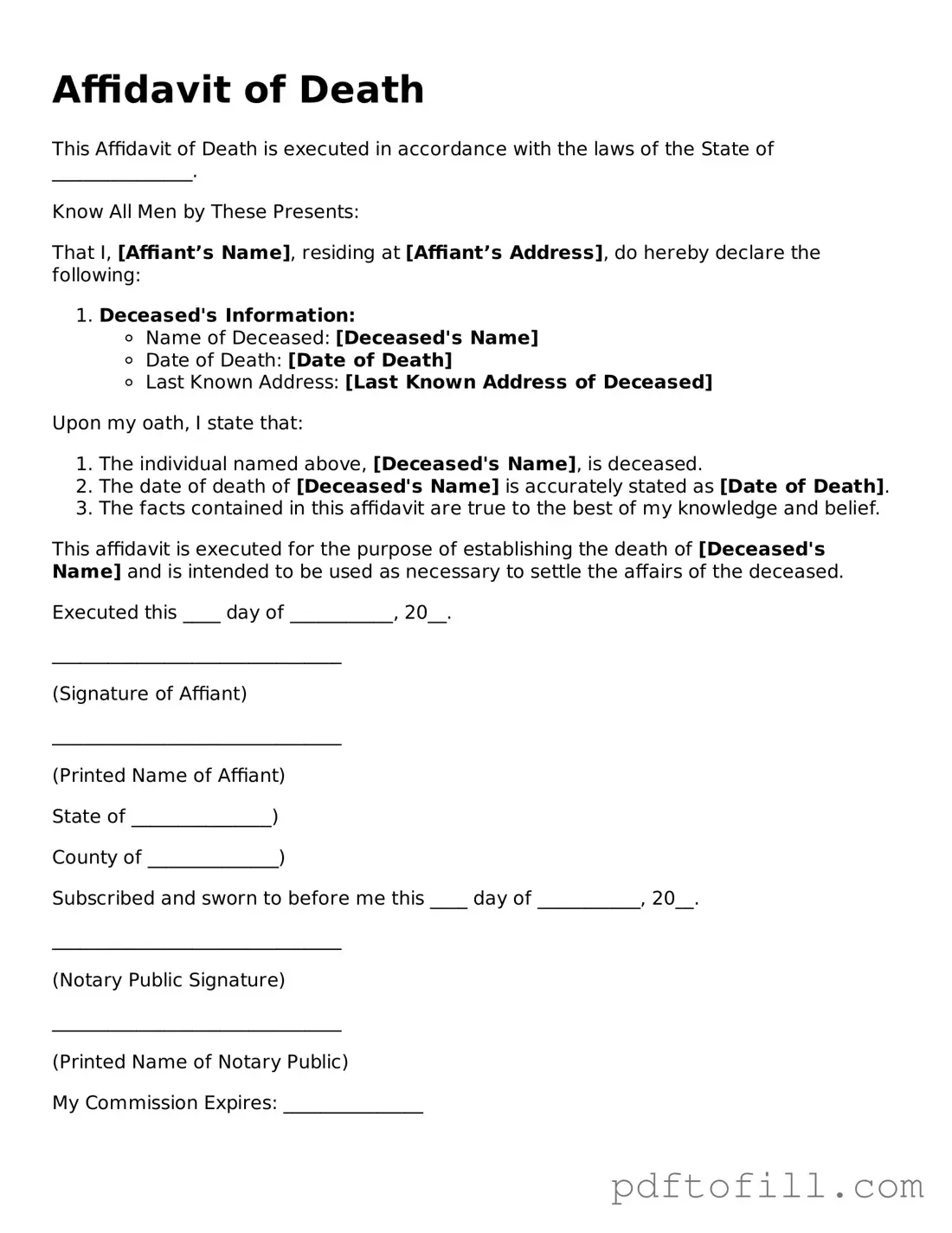 Printable Affidavit of Death Template
