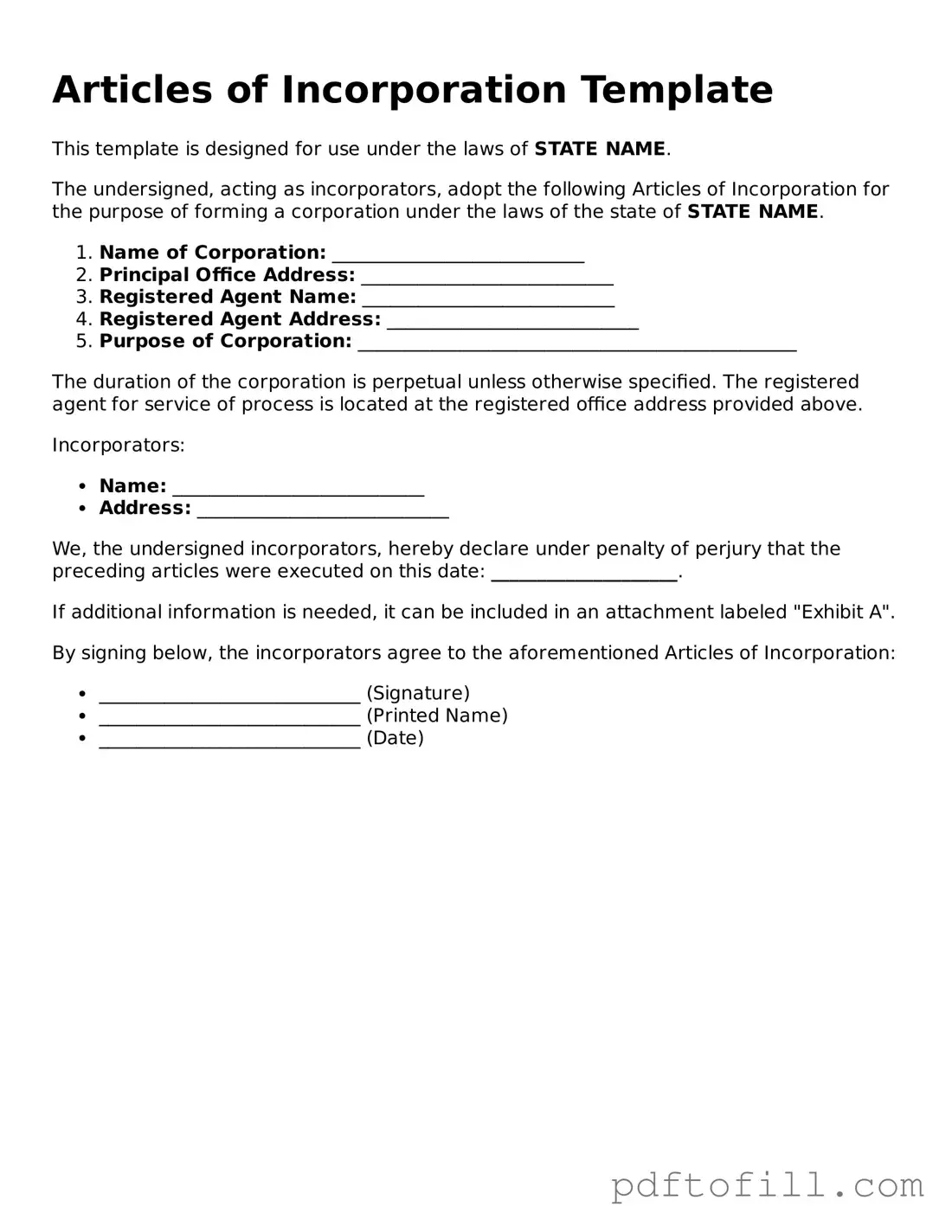 Printable Articles of Incorporation Template