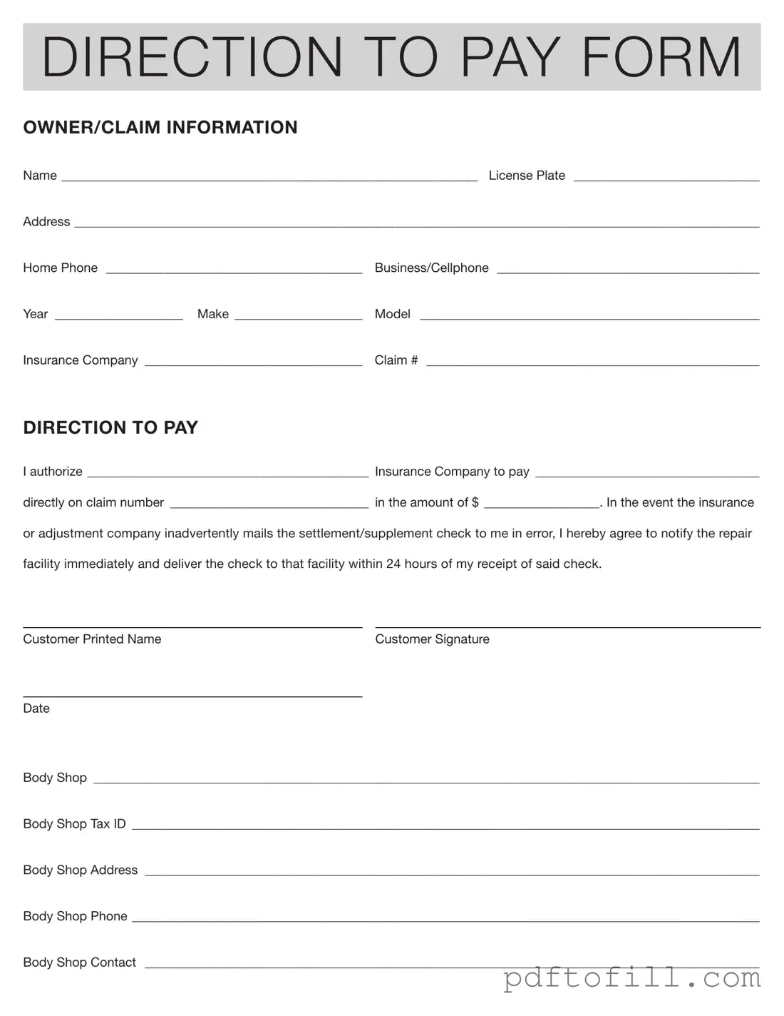 Free Authorization And Direction Pay PDF Form