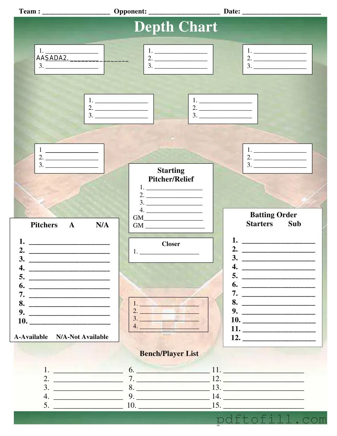 Free Baseball Field Lineup PDF Form