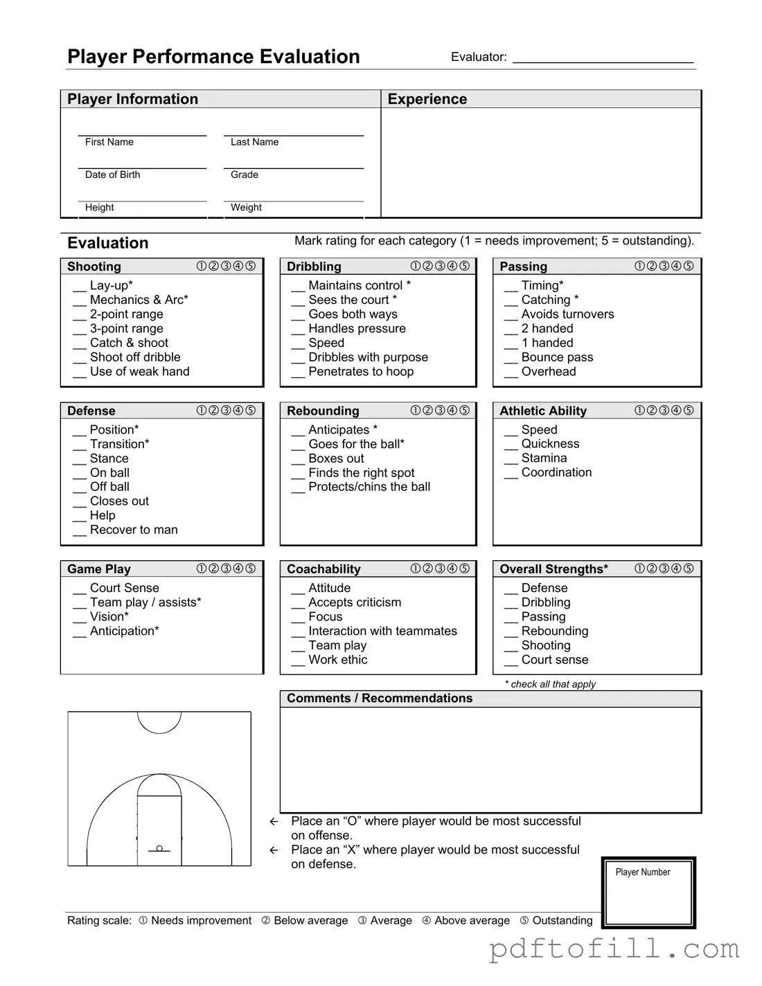 Free Basketball Evaluation PDF Form