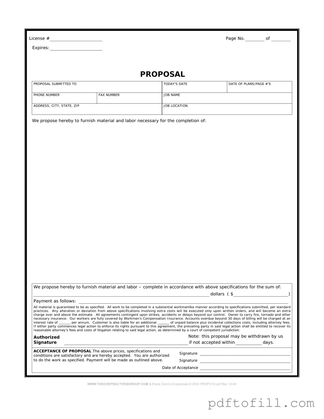 Free Construction proposal form PDF Form