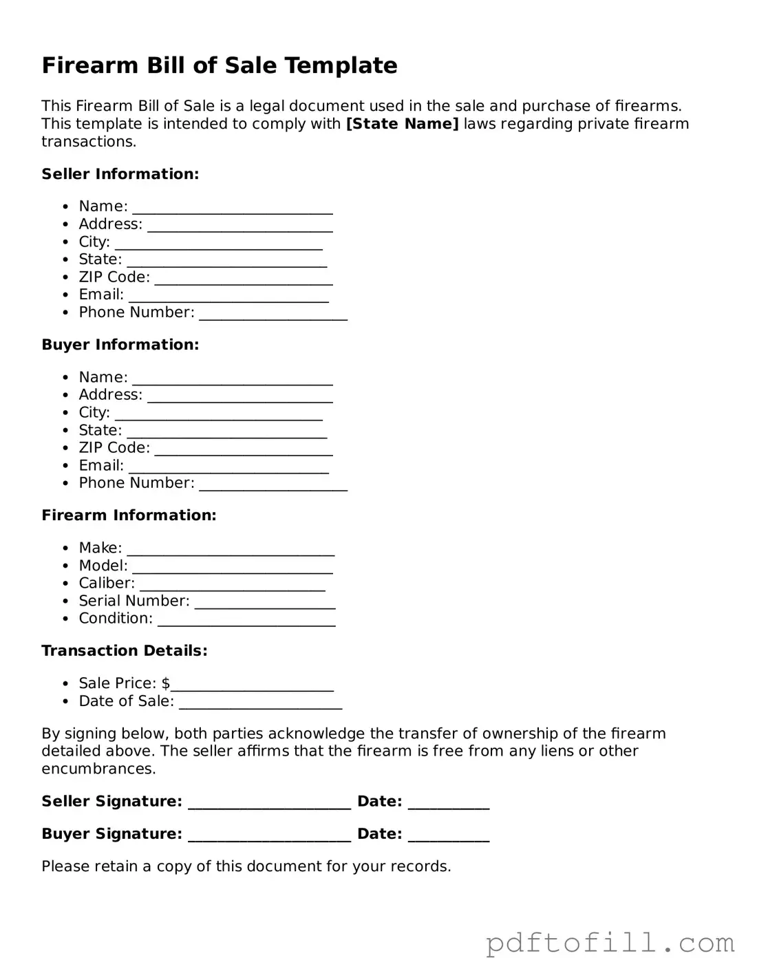 Printable Firearm Bill of Sale Template