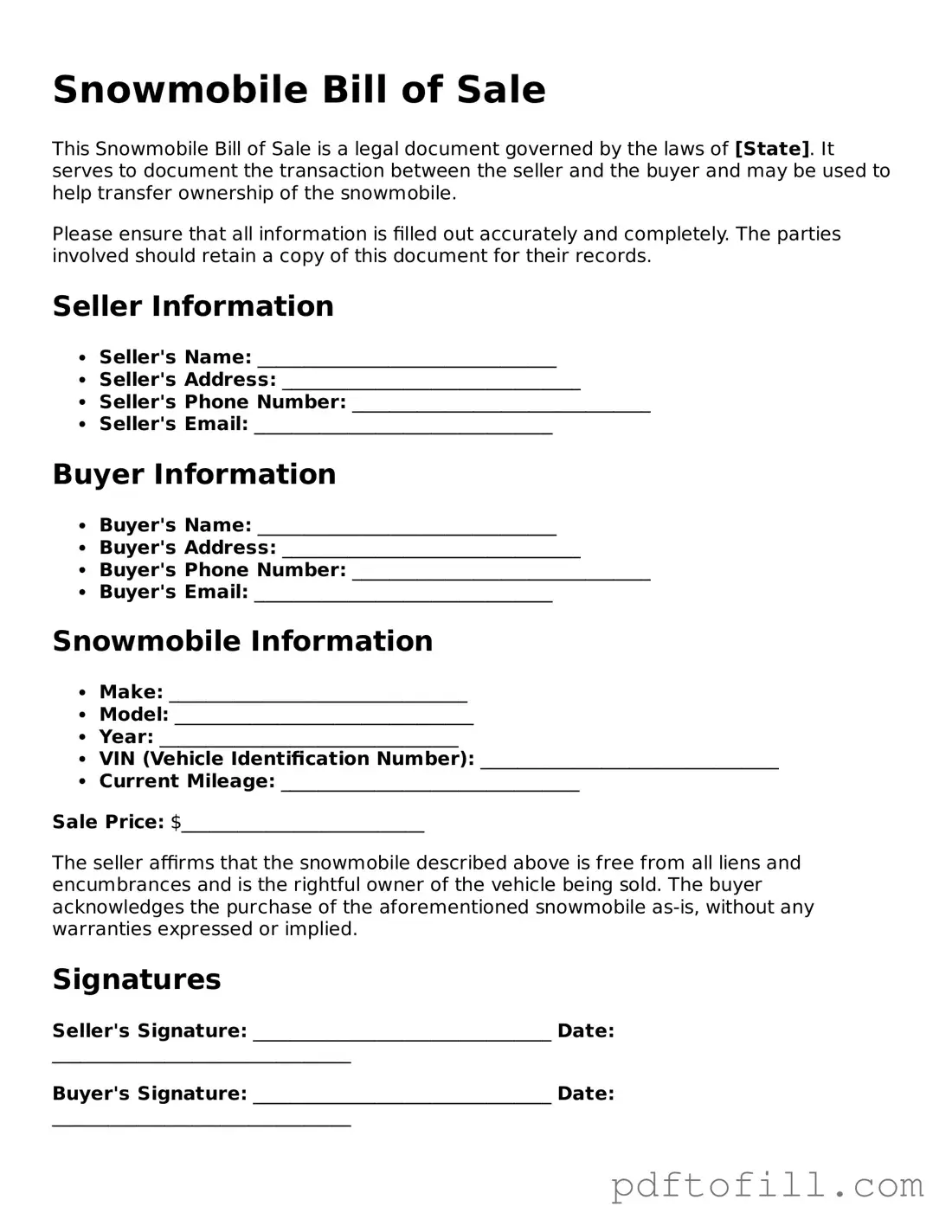 Printable Snowmobile Bill of Sale Template