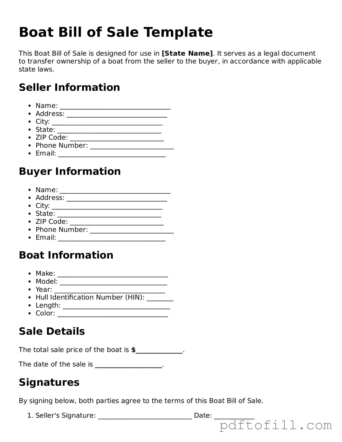 Printable Boat Bill of Sale Template