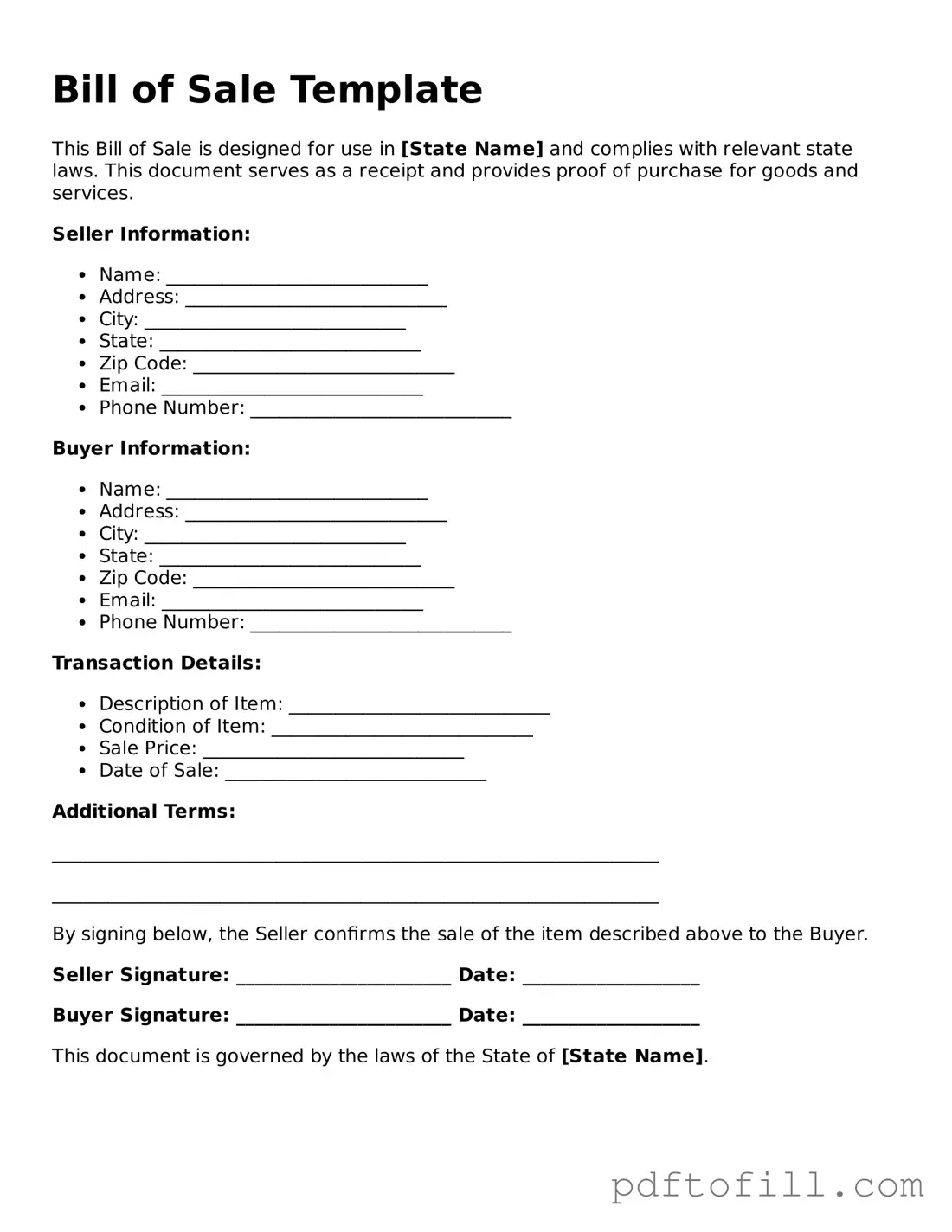 Printable Bill of Sale Template
