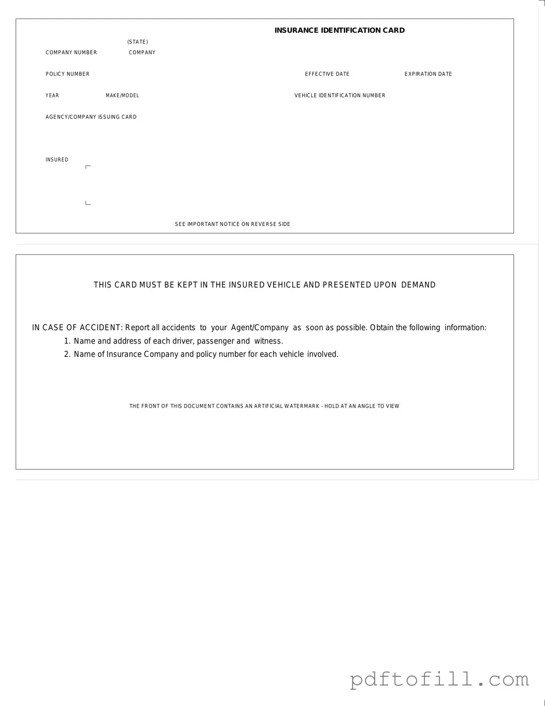 Free Auto Insurance Card PDF Form