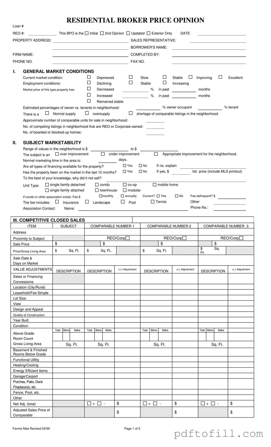 Free Broker Price Opinion PDF Form