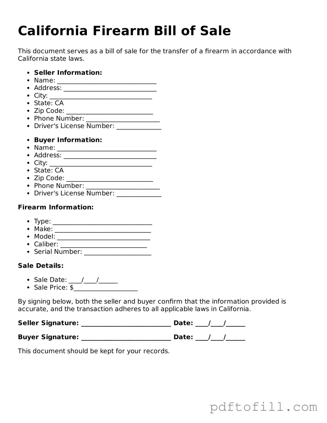 Official California Firearm Bill of Sale Form
