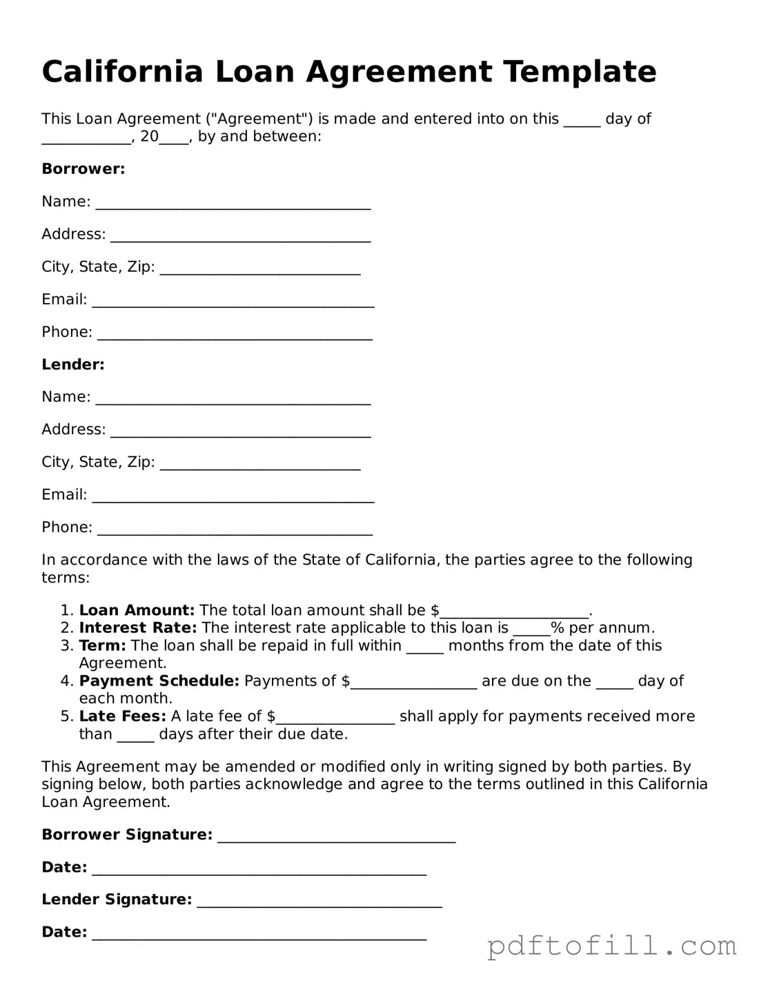 Official California Loan Agreement Form