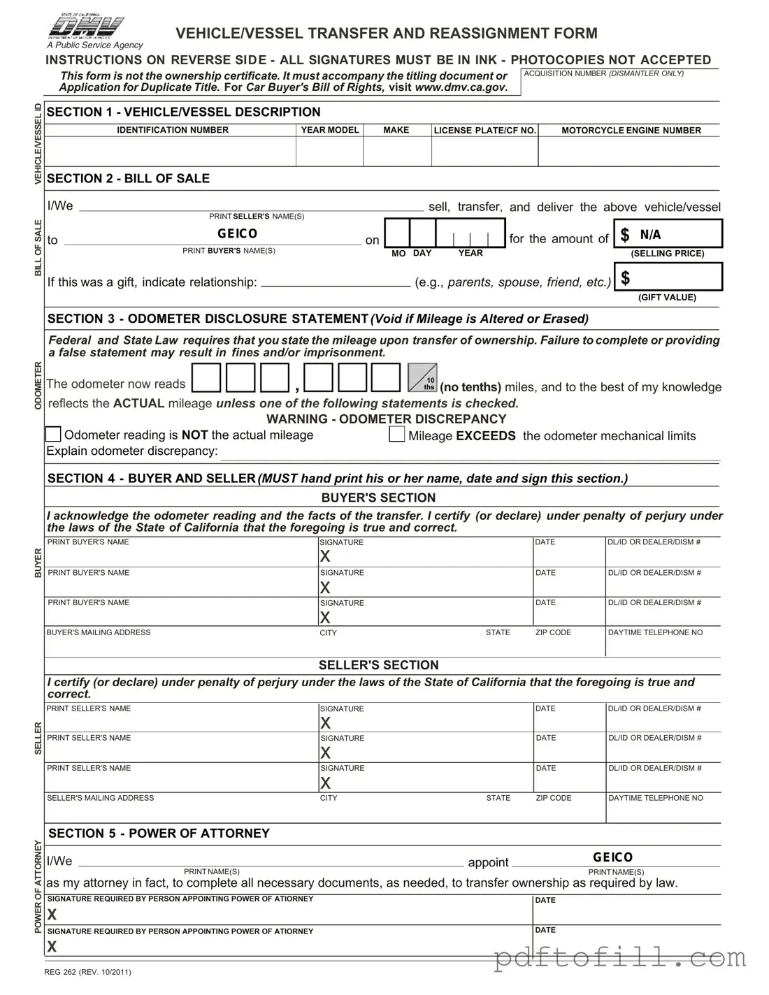 Free California Fotm Reg 262 PDF Form