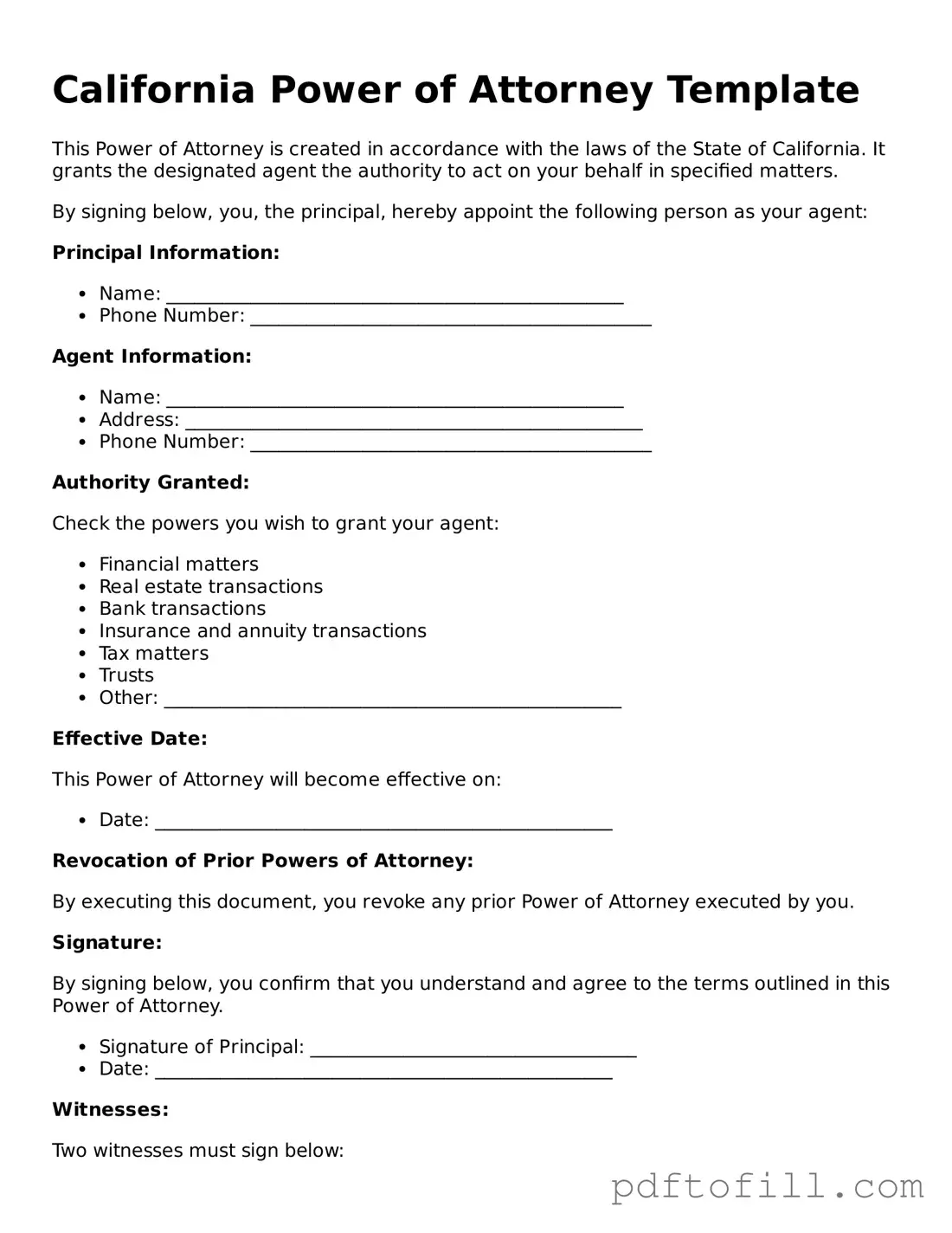 Official California Power of Attorney Form