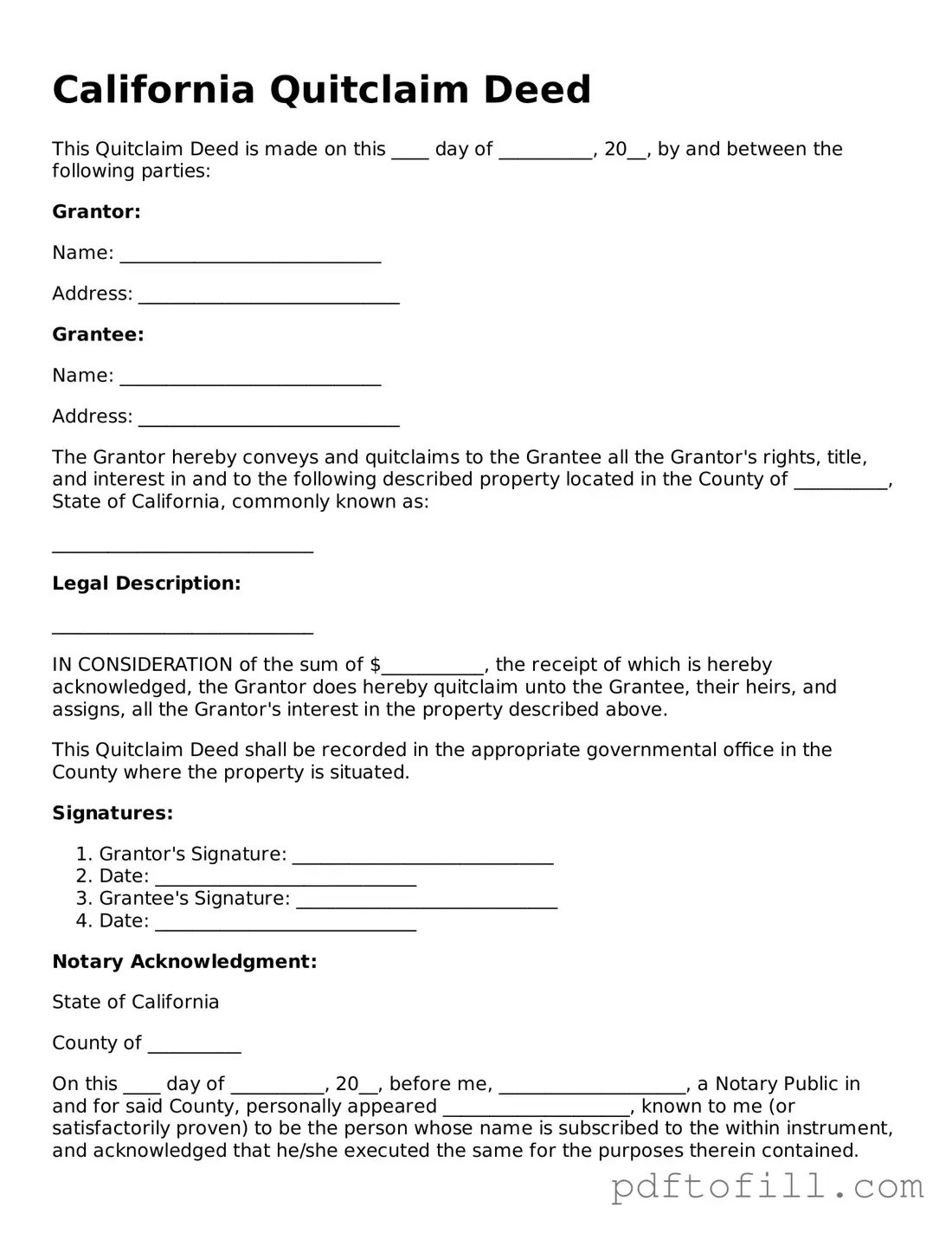 Official California Quitclaim Deed Form