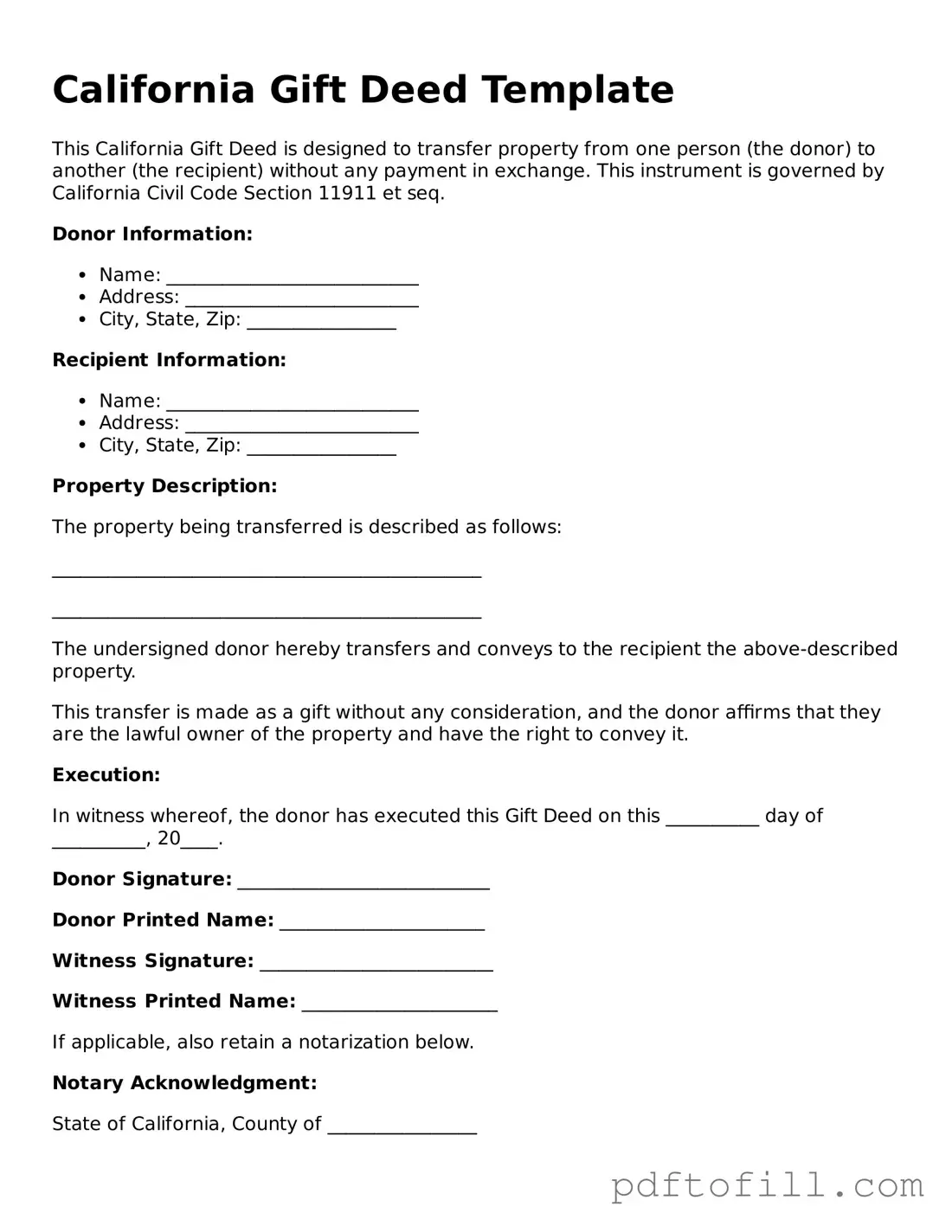 Official California Gift Deed Form