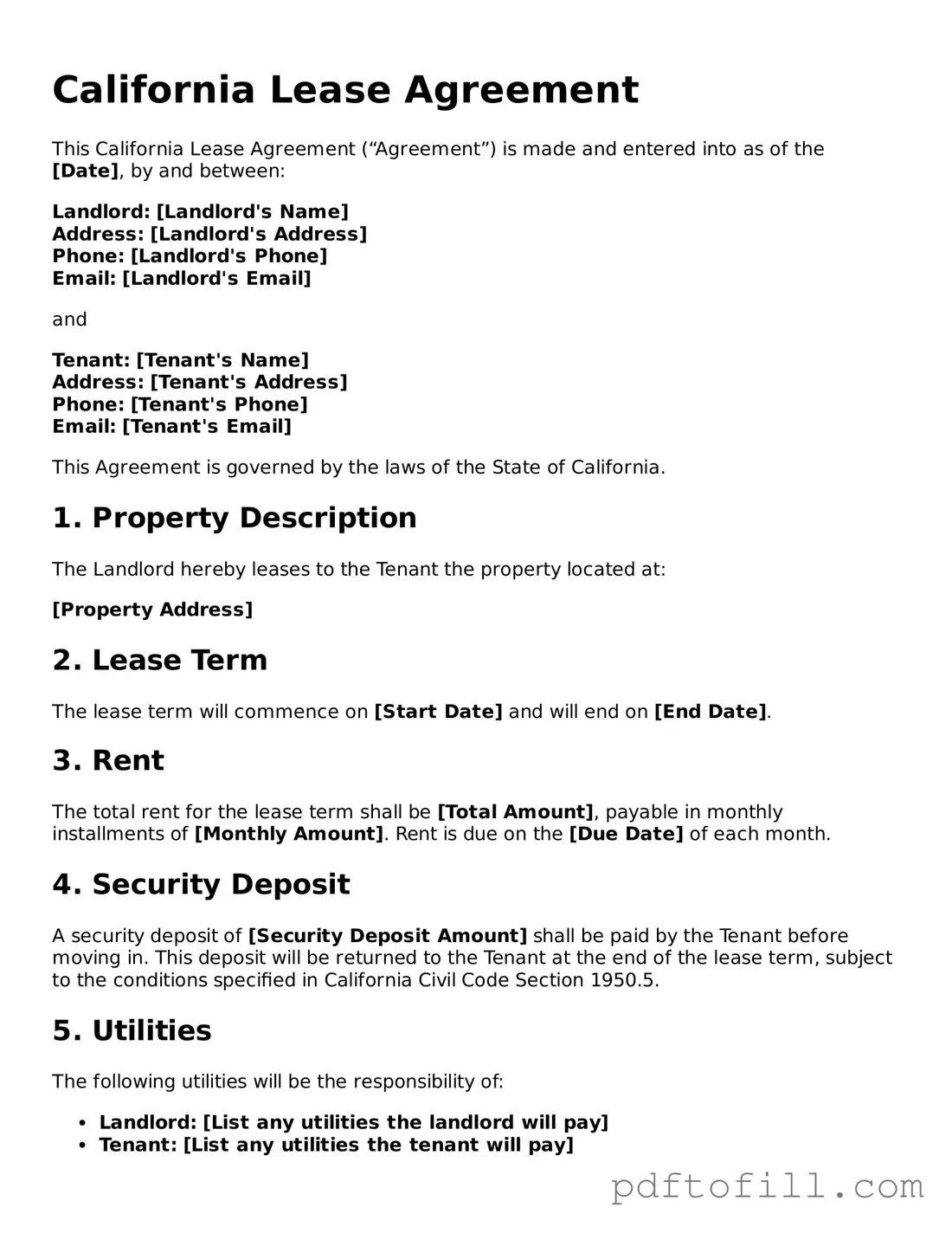 Official California Lease Agreement Form