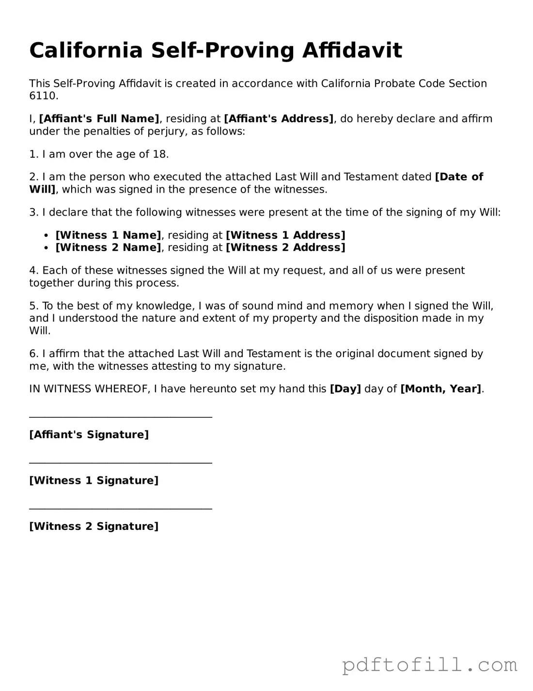 Official California Self-Proving Affidavit Form