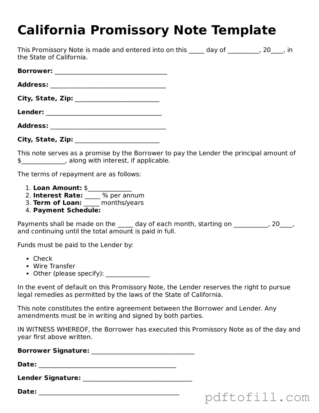 Official California Promissory Note Form