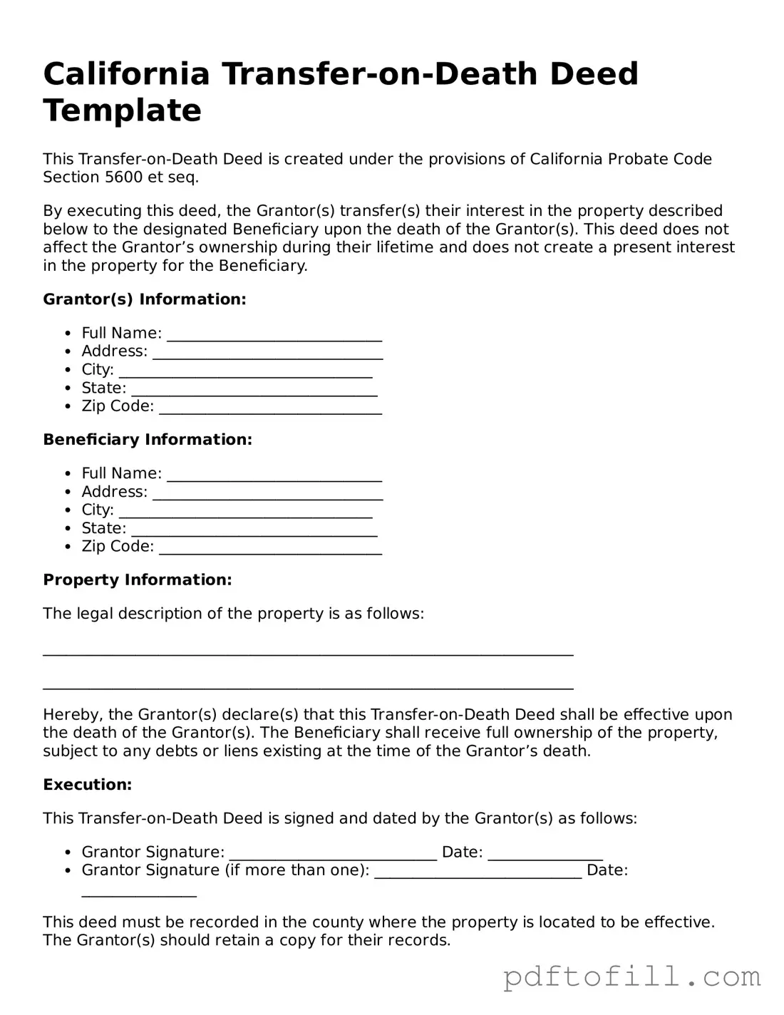 Official California Transfer-on-Death Deed Form