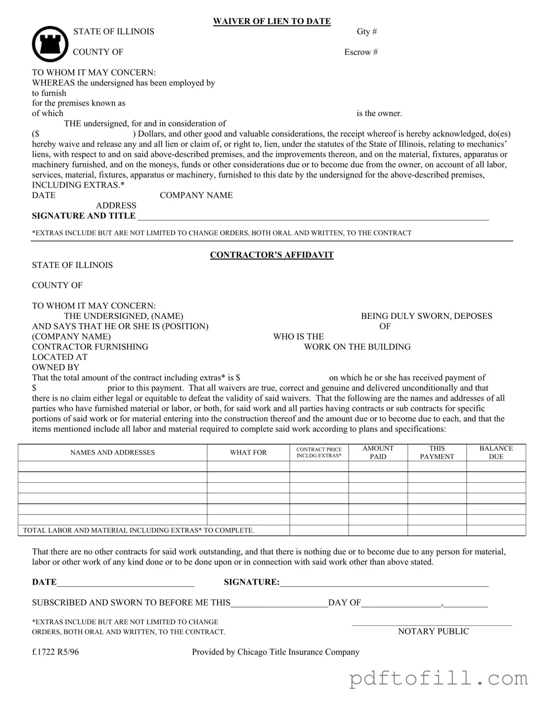 Free Chicago Title Waiver Format PDF Form