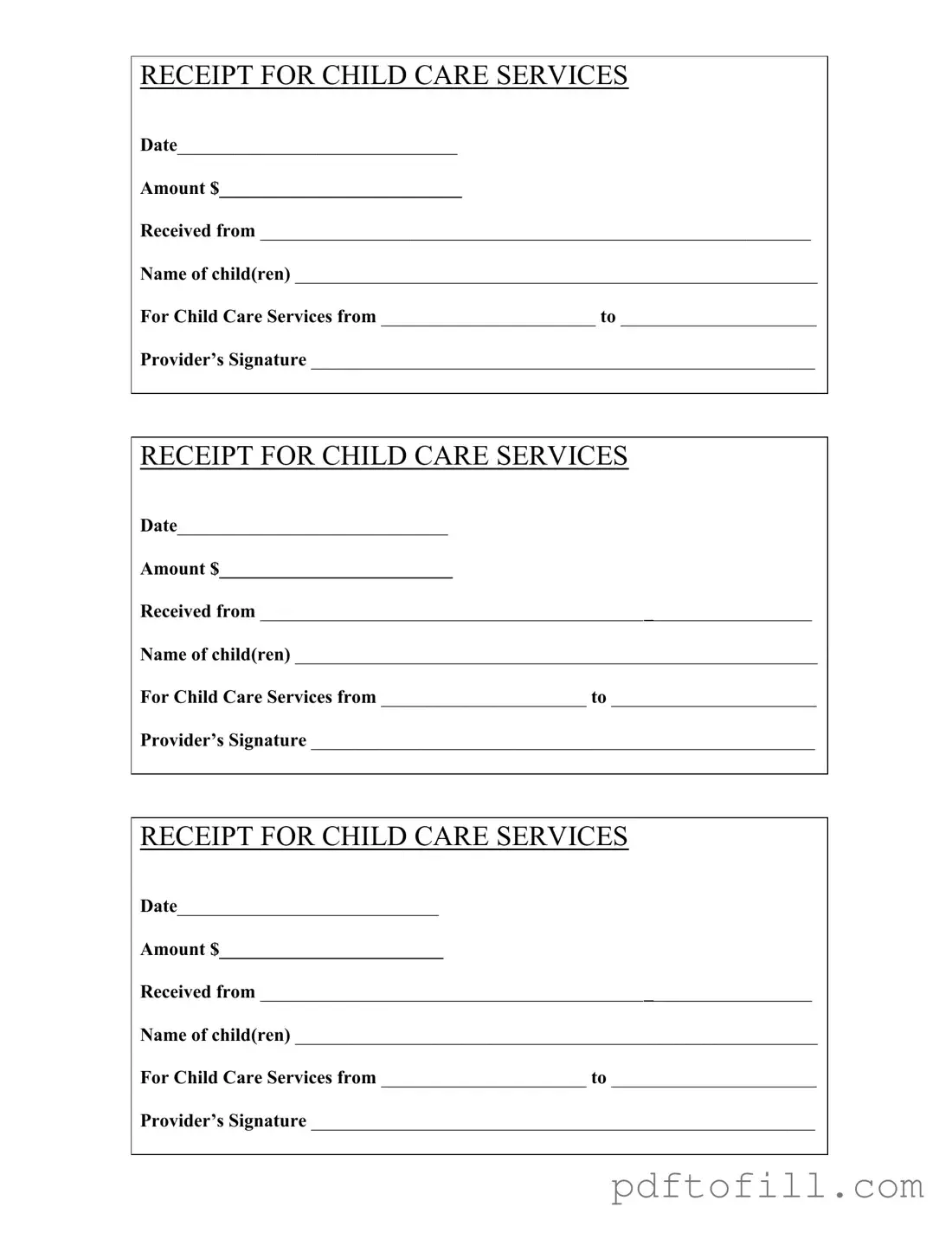 Free Childcare Receipt PDF Form