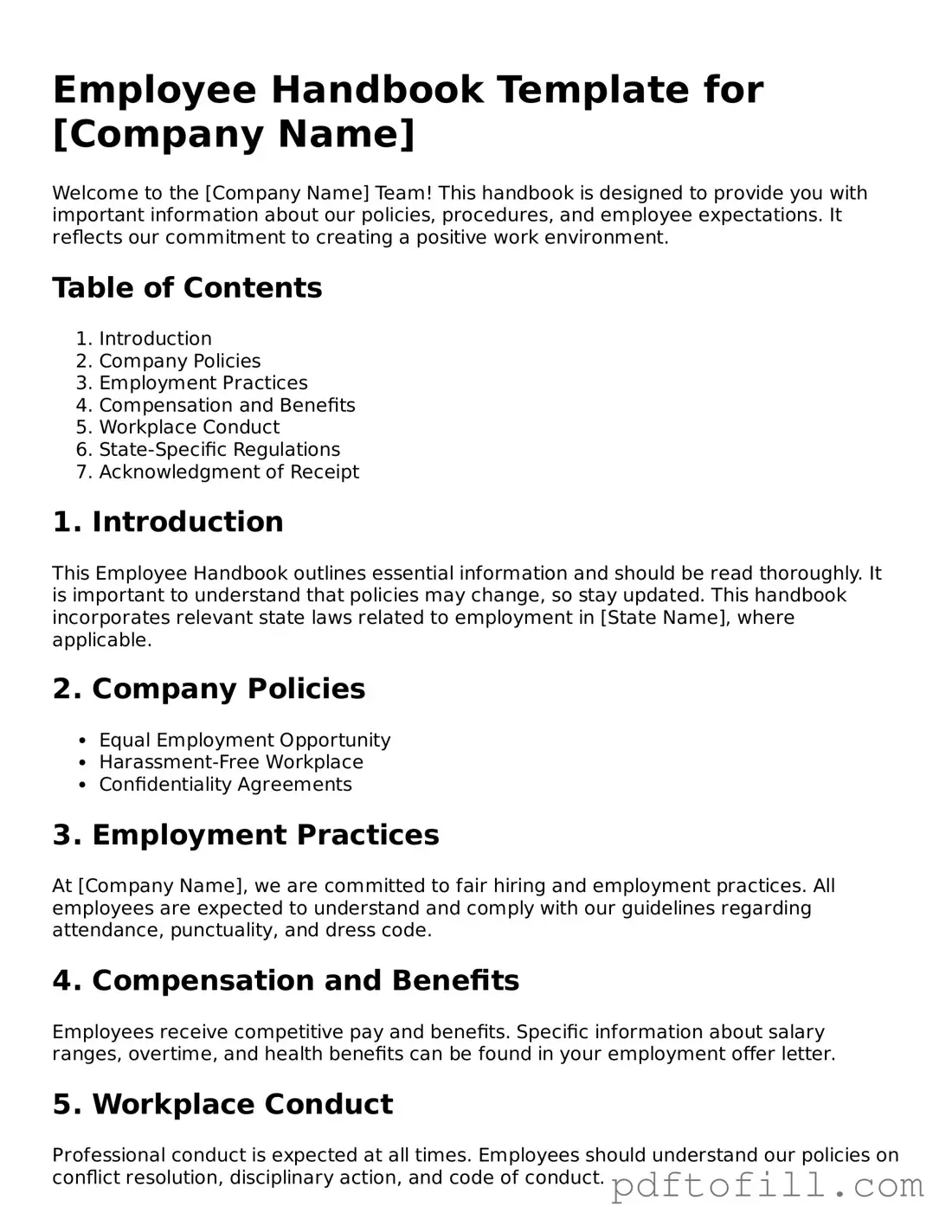 Printable Employee Handbook Template