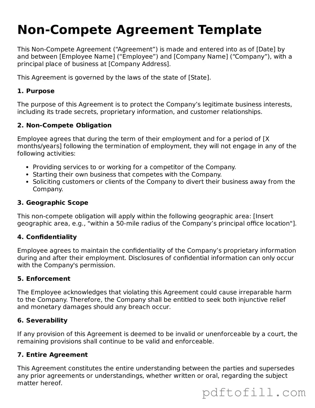 Printable Non-compete Agreement Template