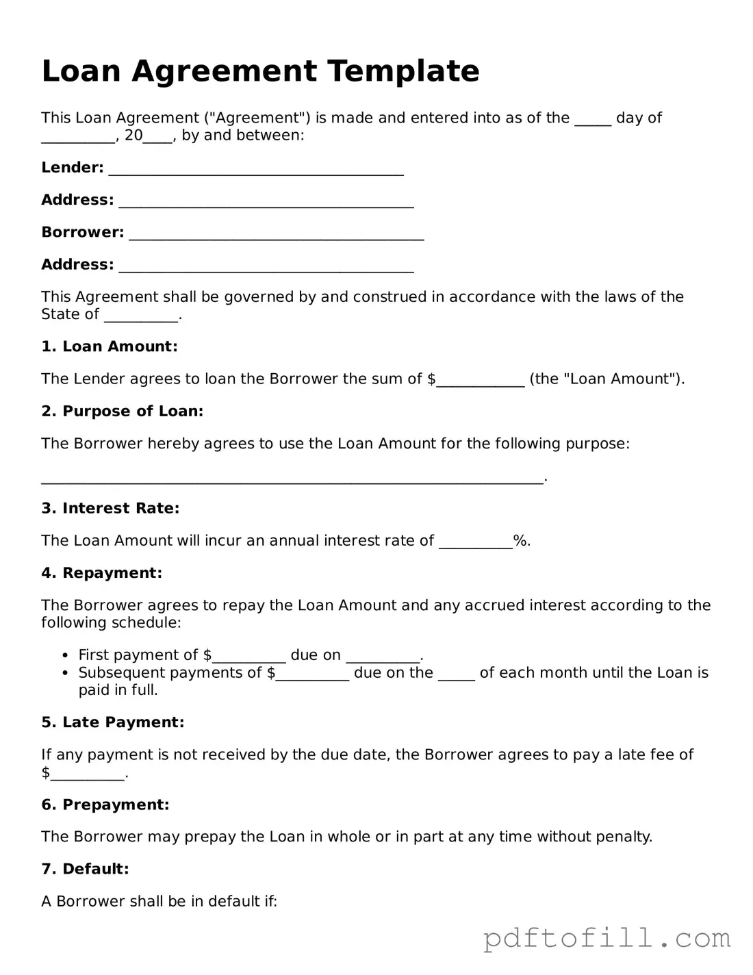 Printable Loan Agreement Template