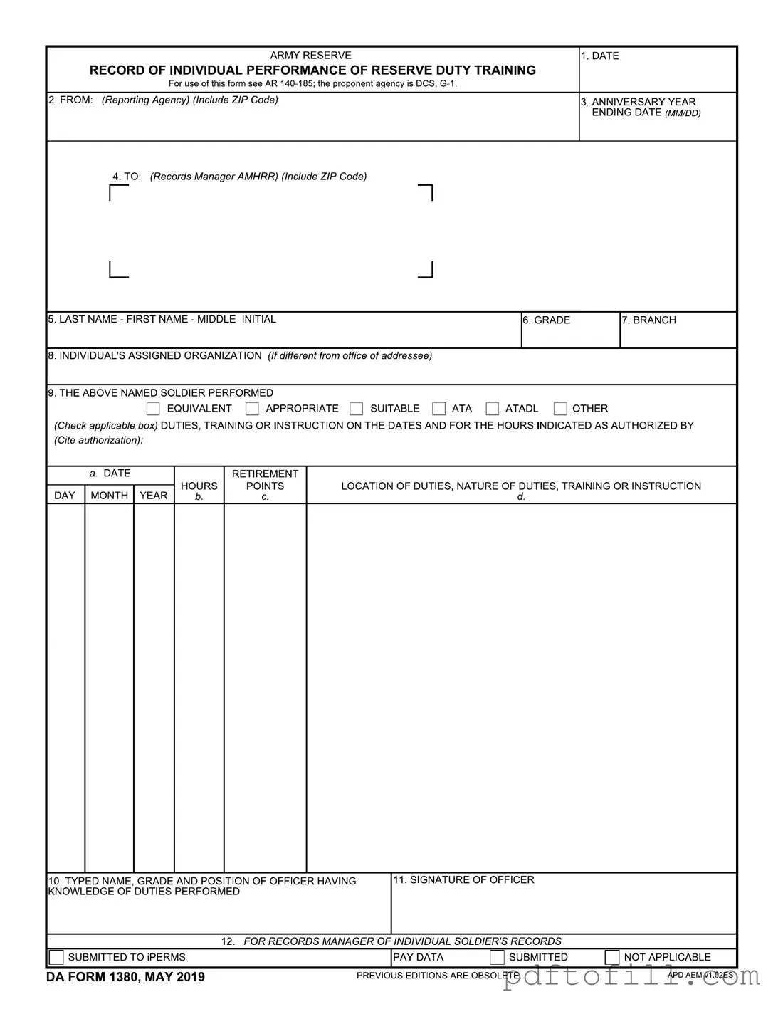 Free Da 1380 PDF Form