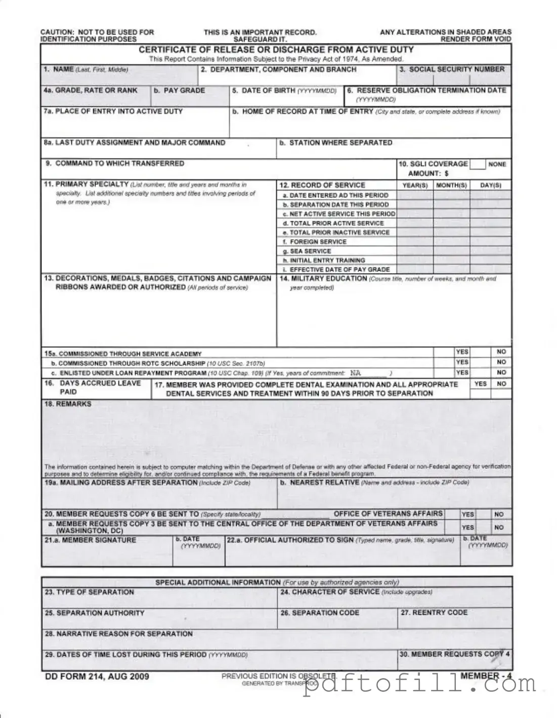 Free Dd 214 PDF Form