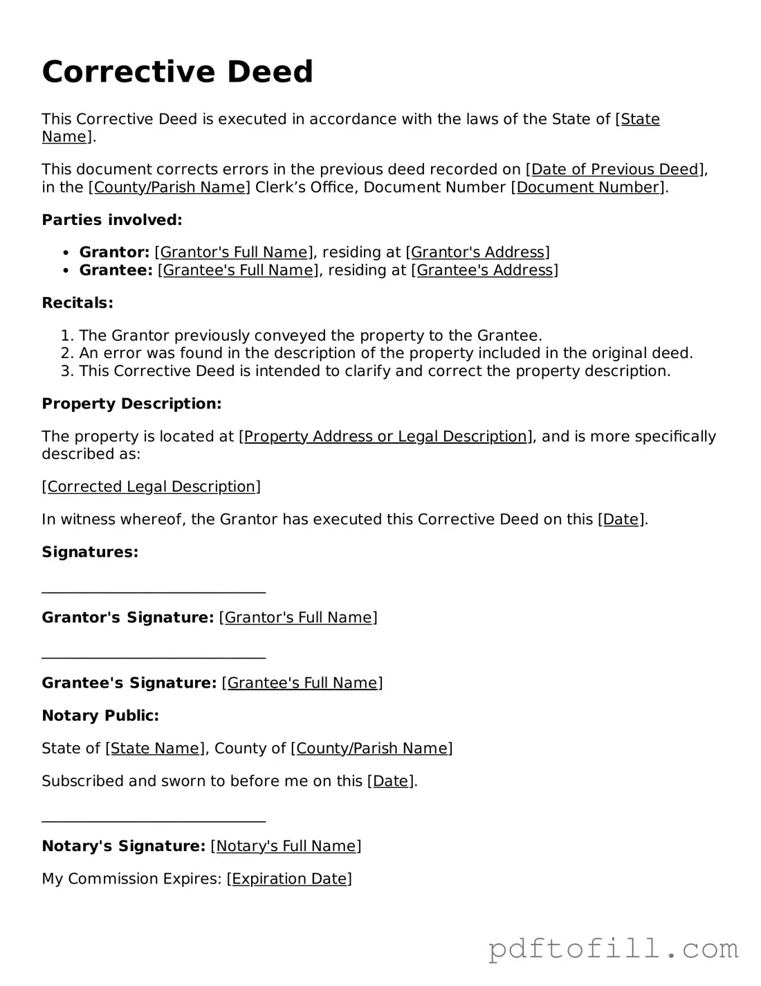 Printable Corrective Deed Template