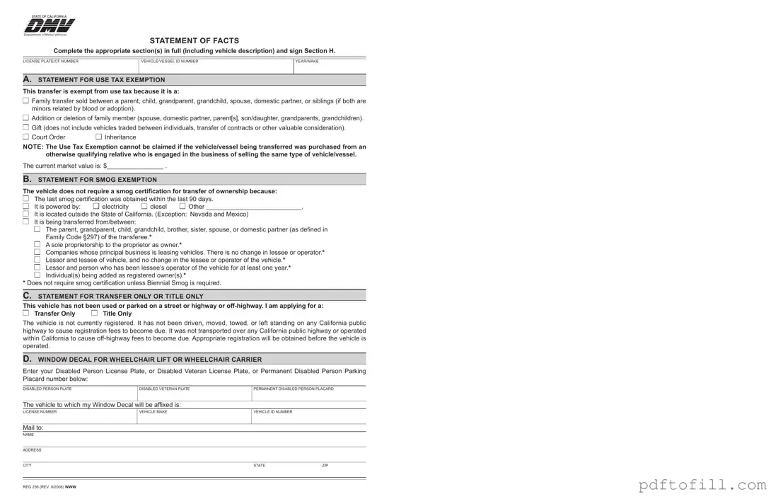 Free Dmv Reg 256 PDF Form