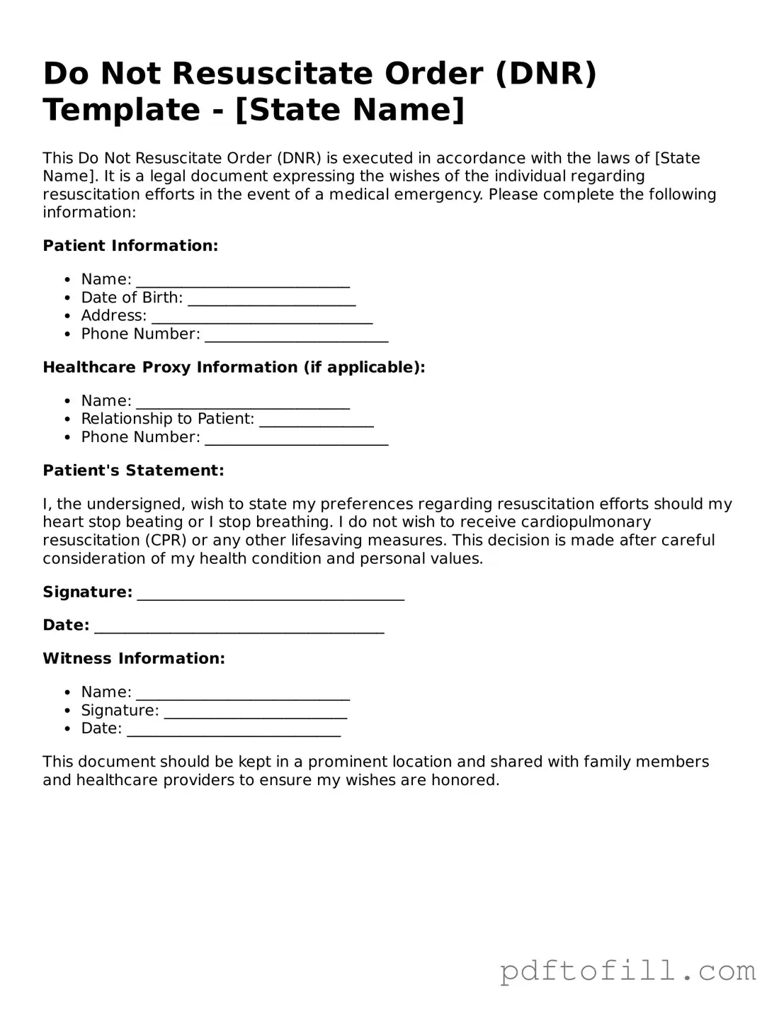 Printable Do Not Resuscitate Order Template