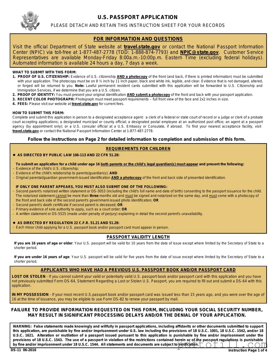 Free DS-11 U.S. Passport application PDF Form