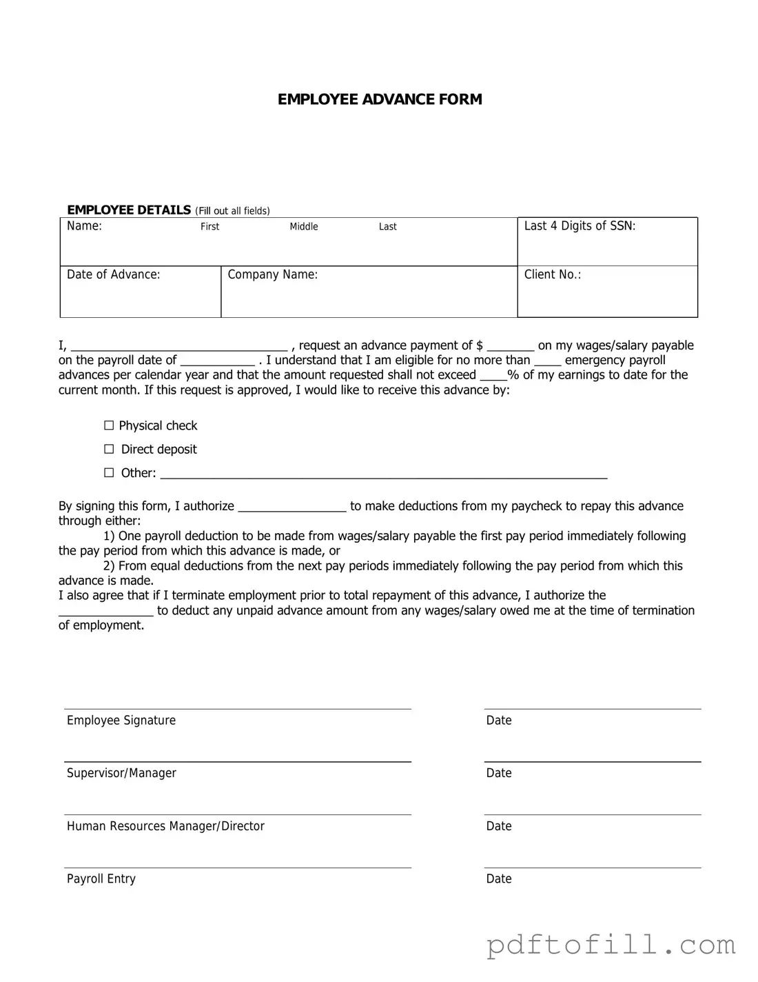 Free Employee Advance PDF Form