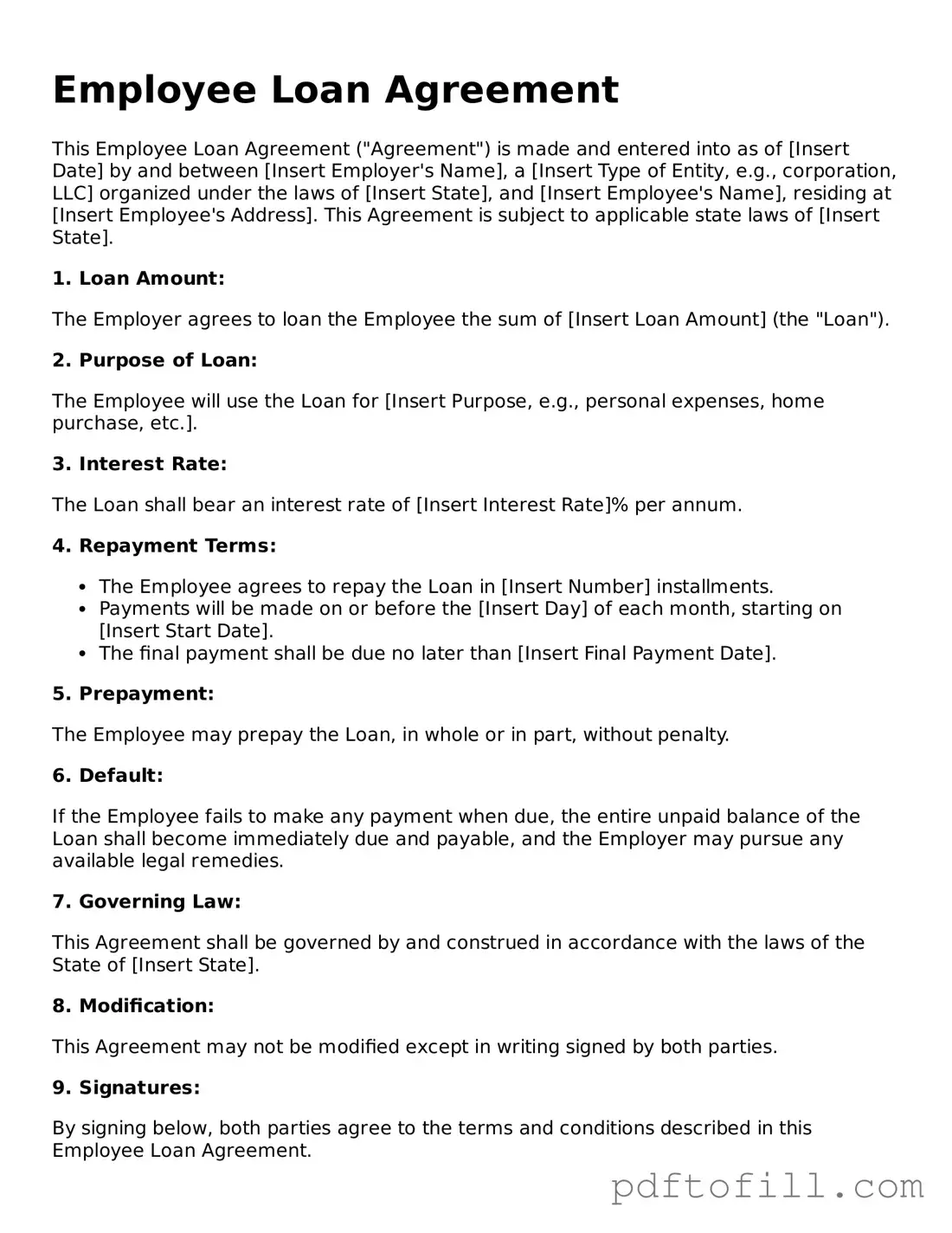 Printable Employee Loan Agreement Template