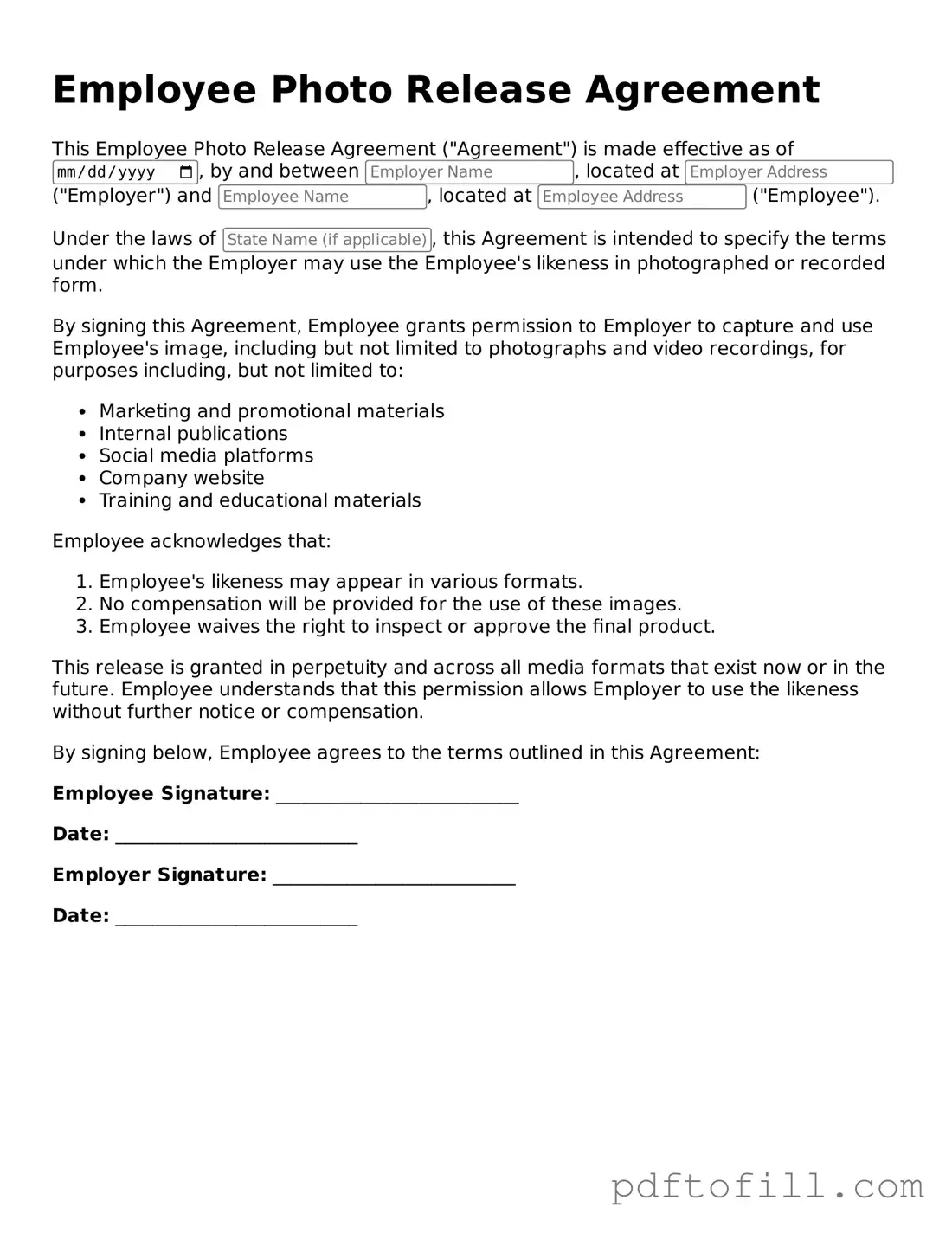Printable Employee Photo Release Template