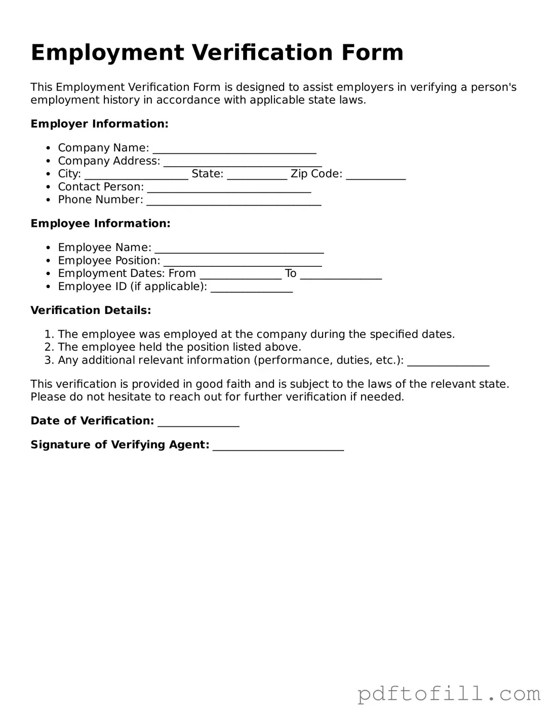 Printable Employment Verification Template