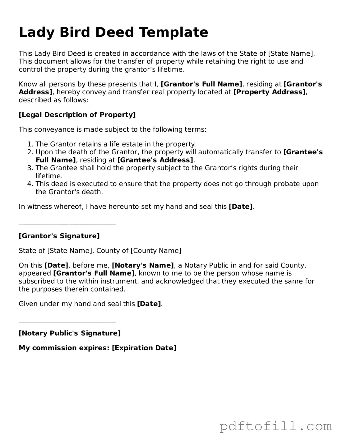 Printable Lady Bird Deed Template