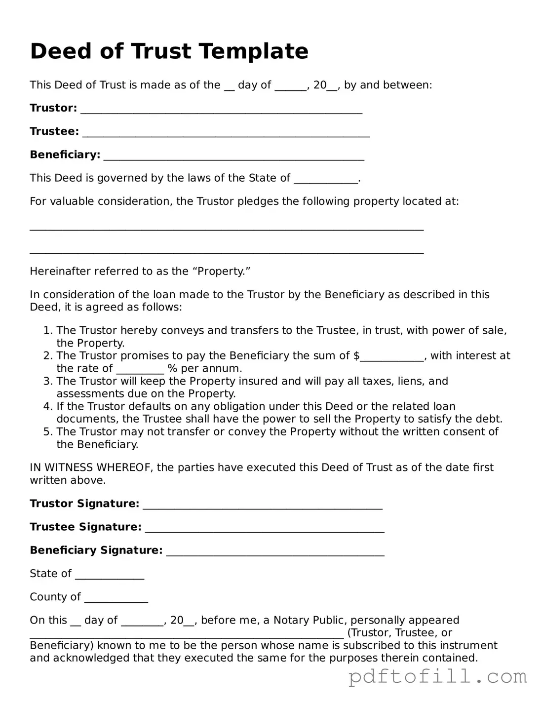 Printable Deed of Trust Template