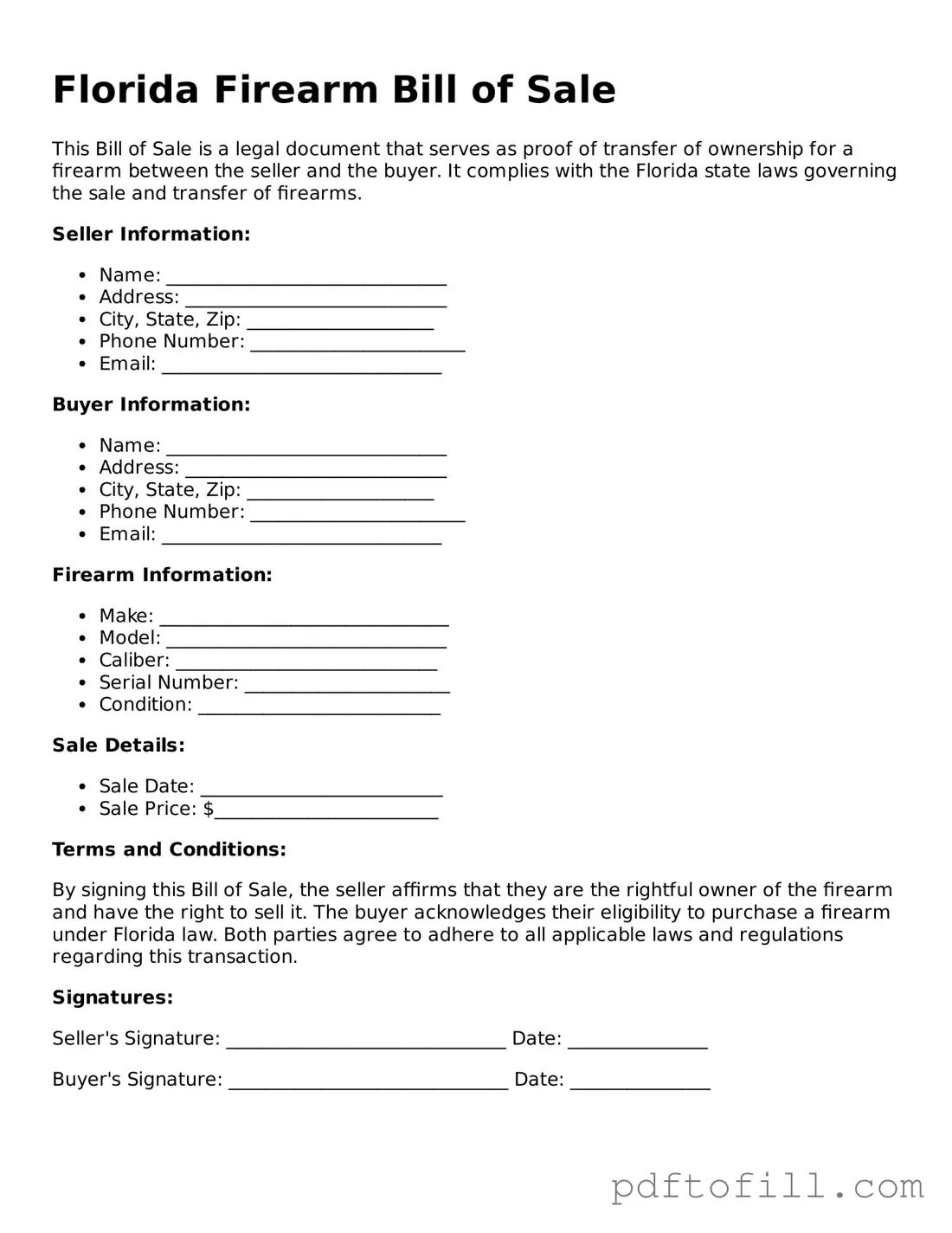 Official Florida Firearm Bill of Sale Form