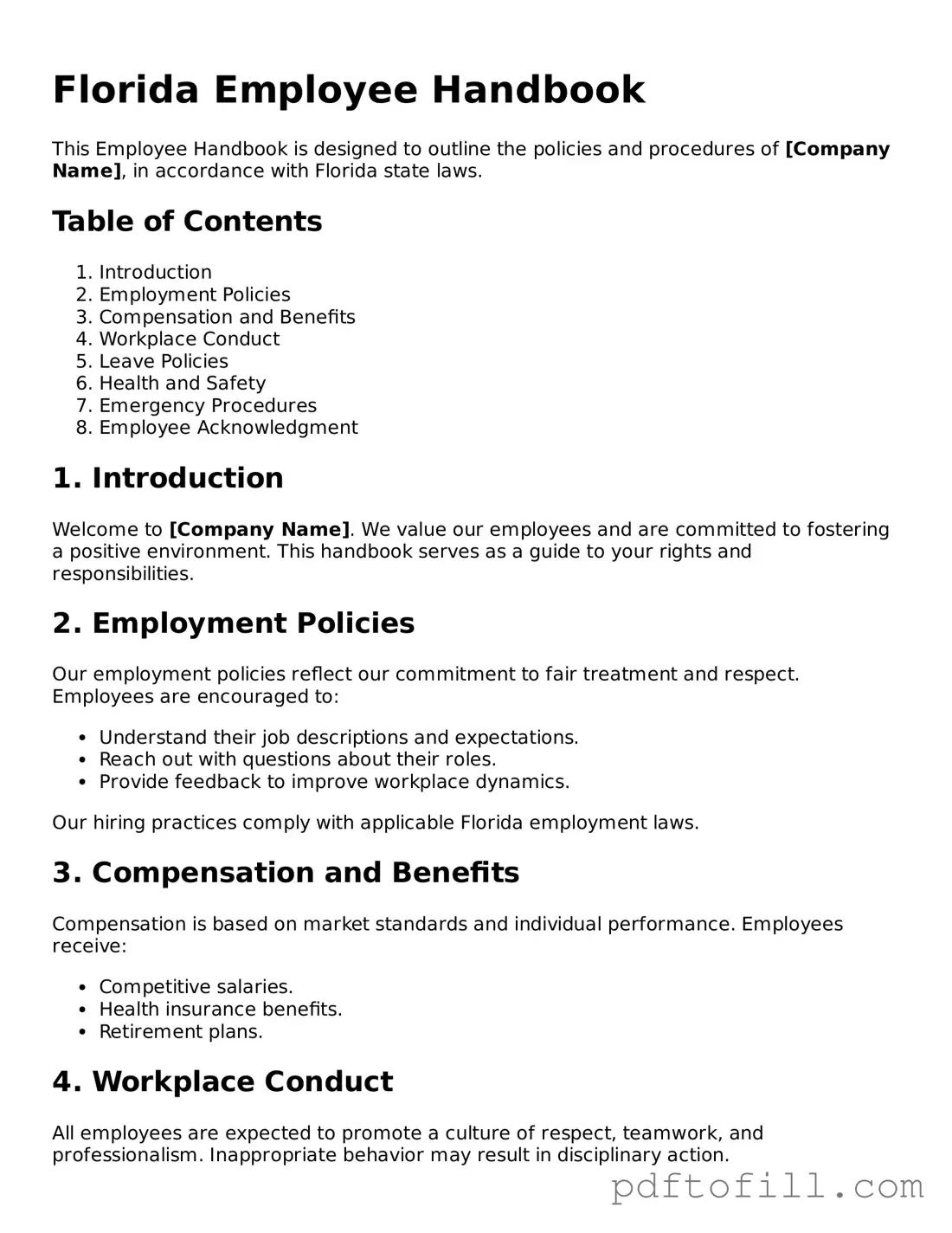 Official Florida Employee Handbook Form