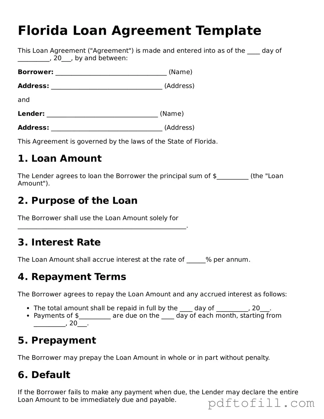 Official Florida Loan Agreement Form
