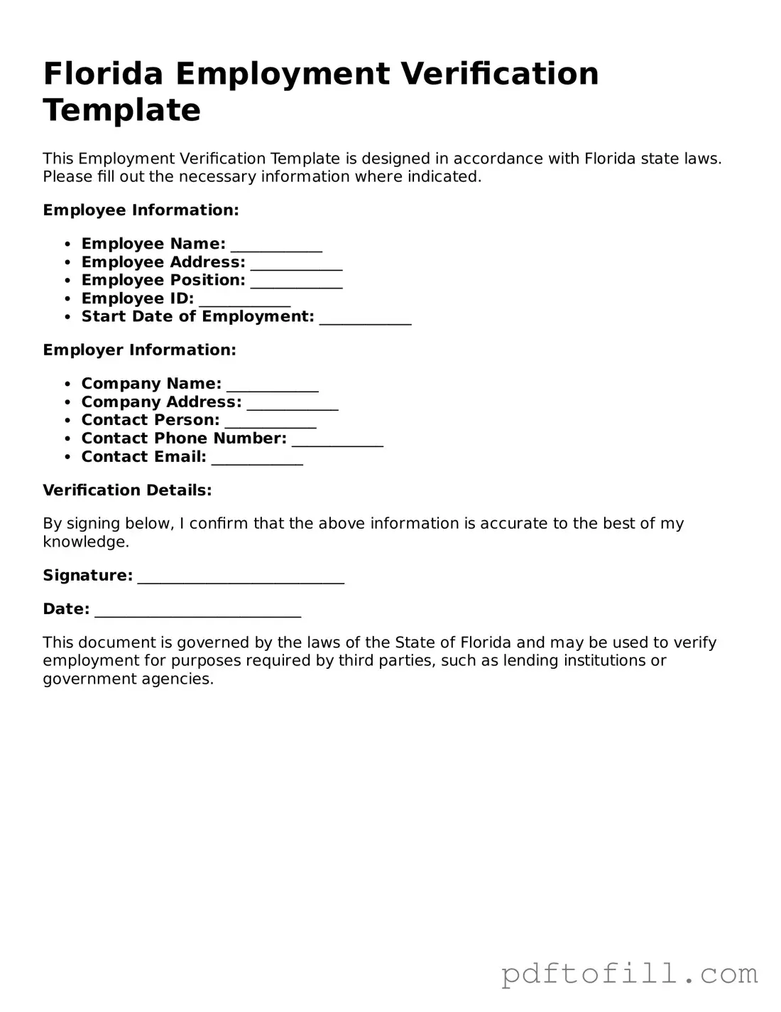 Official Florida Employment Verification Form