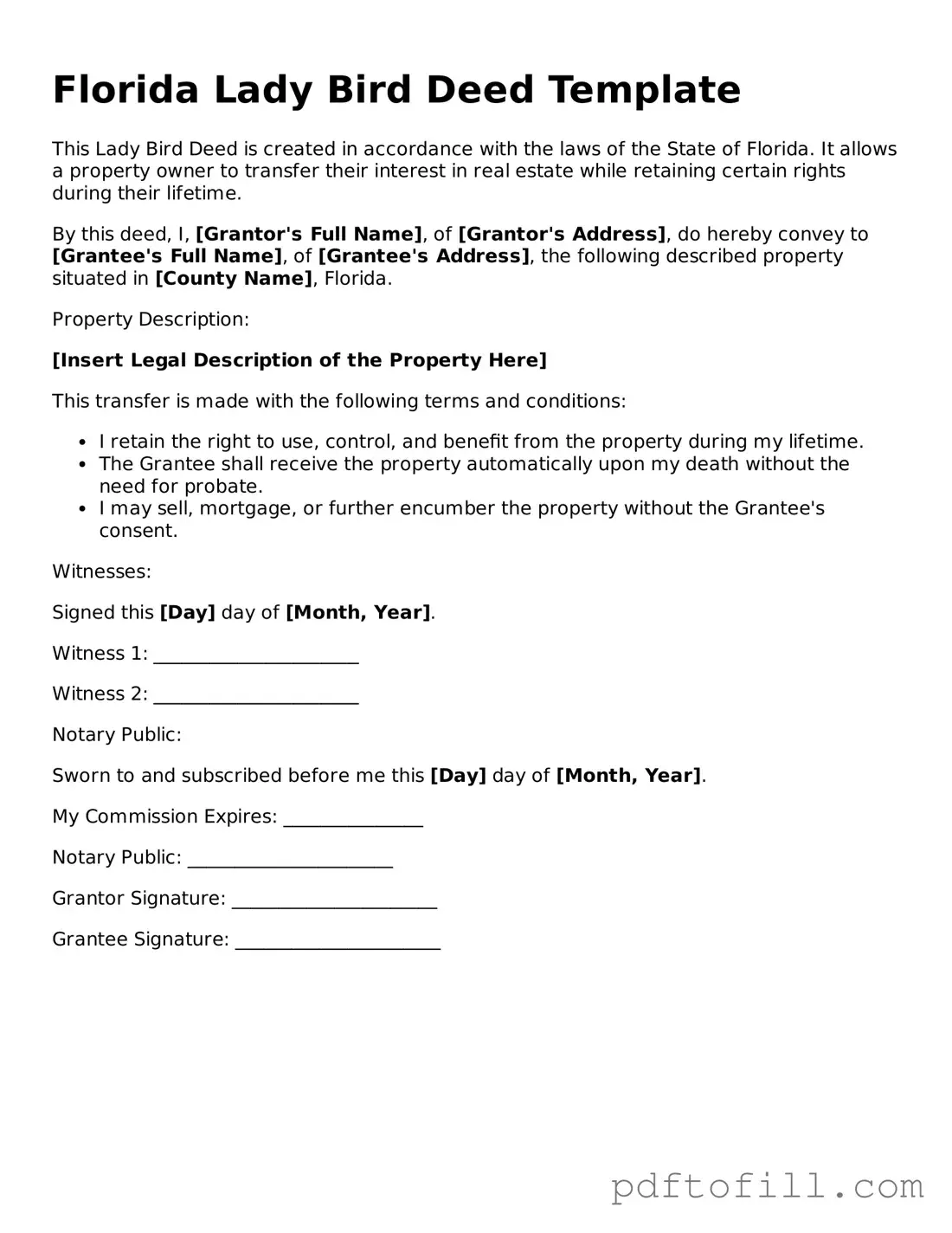 Official Florida Lady Bird Deed Form