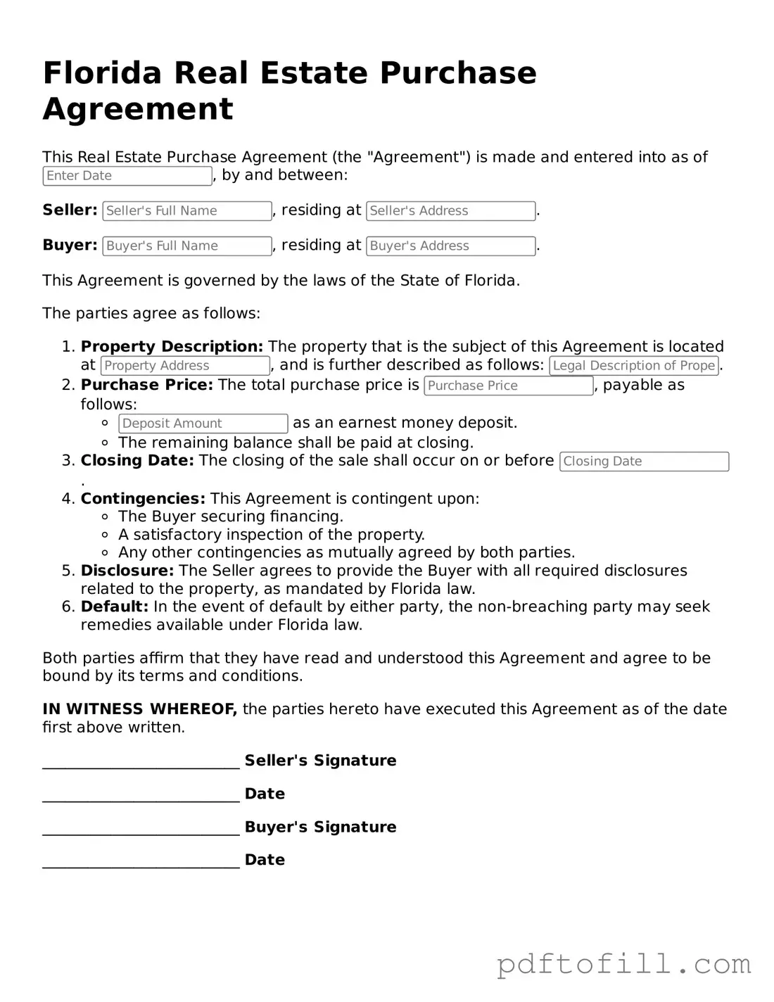 Official Florida Real Estate Purchase Agreement Form