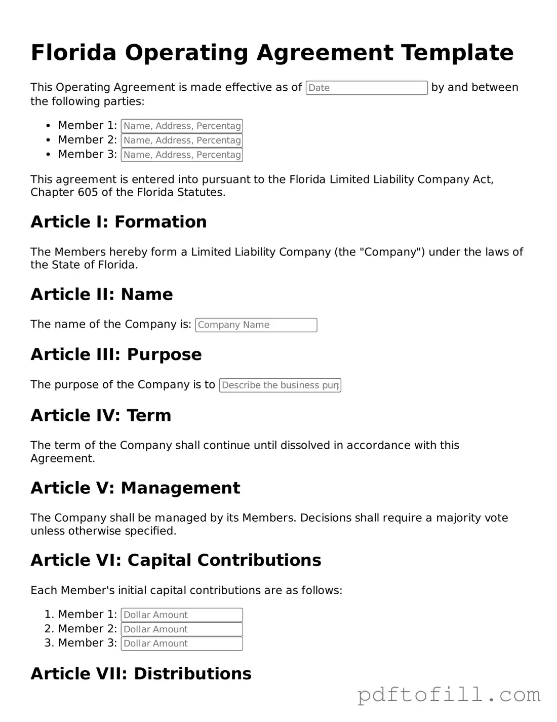 Official Florida Operating Agreement Form