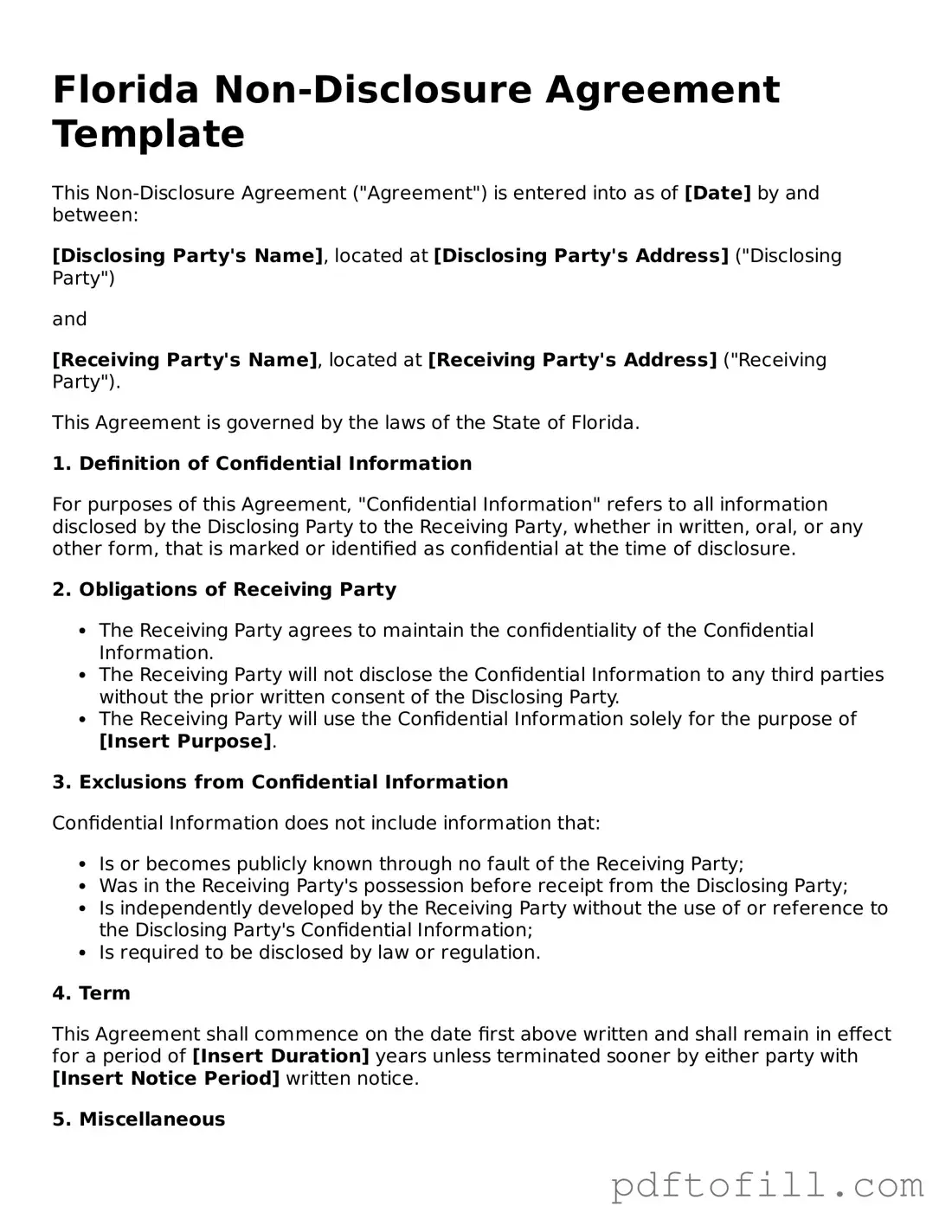 Official Florida Non-disclosure Agreement Form