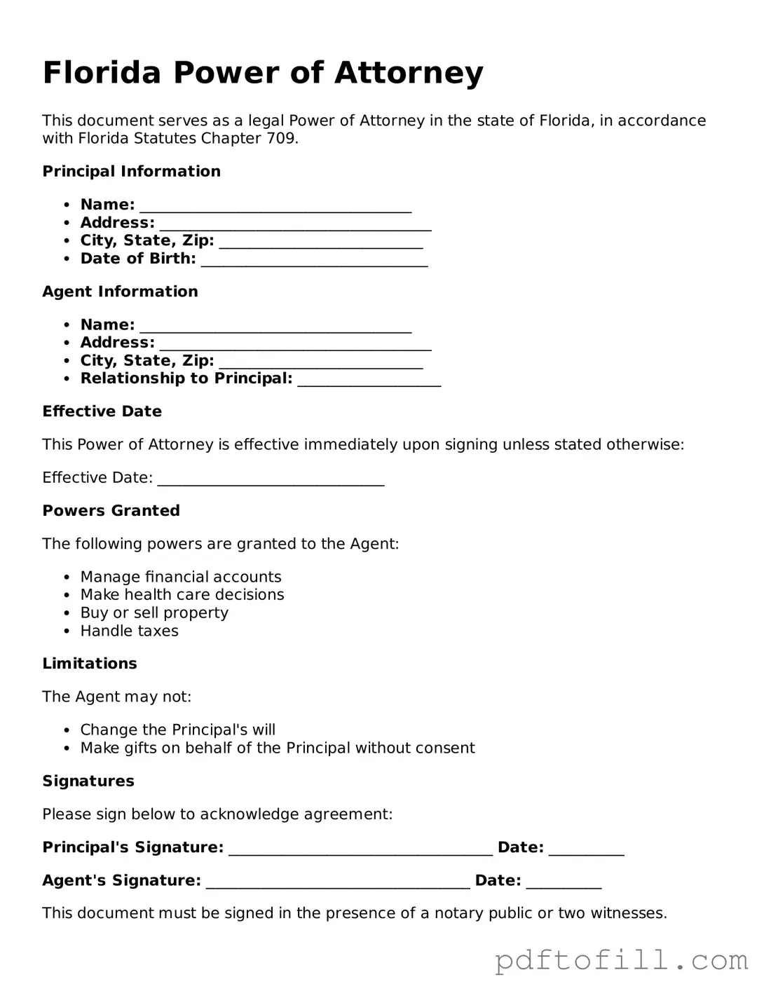 Official Florida Power of Attorney Form