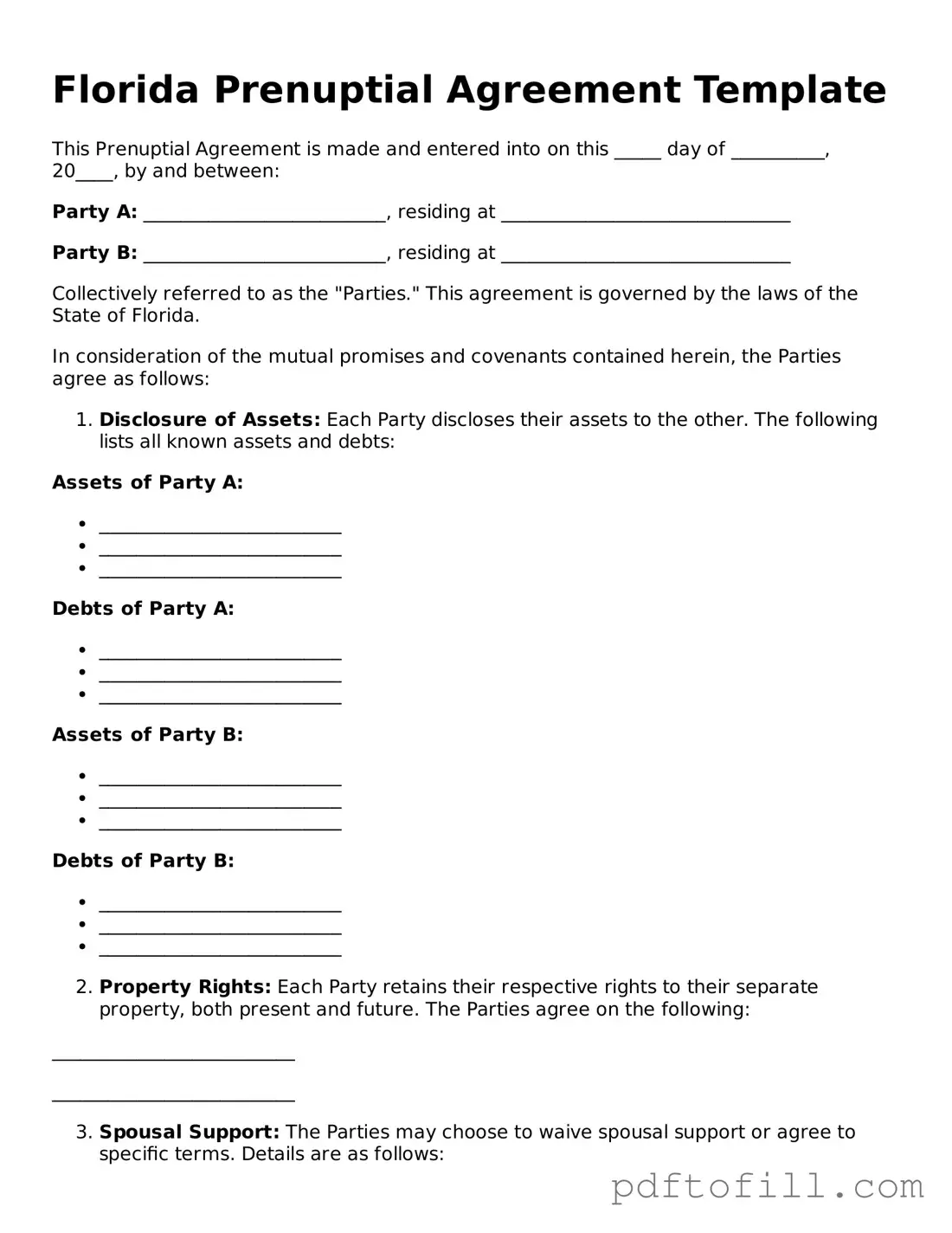 Official Florida Prenuptial Agreement Form